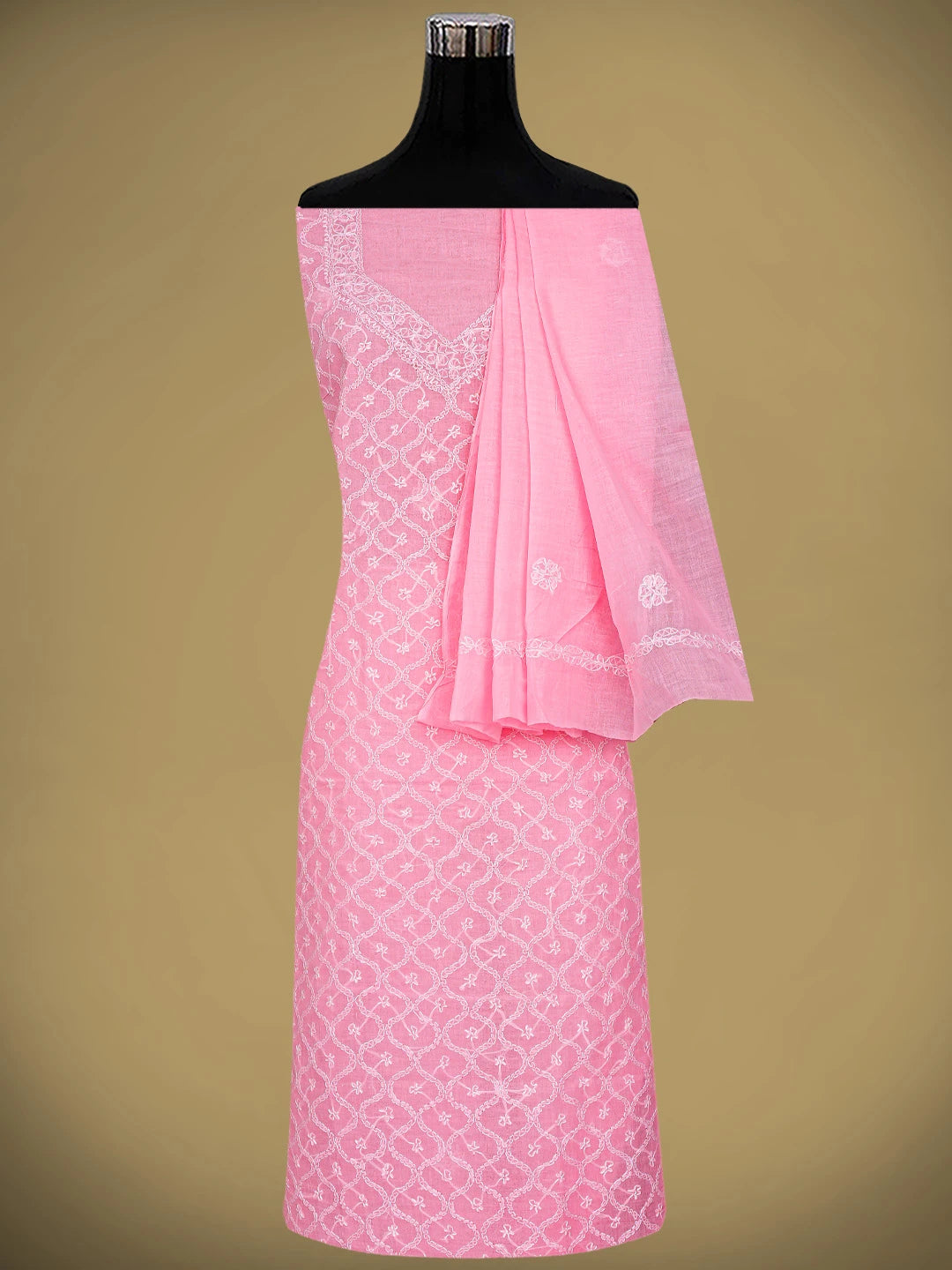 Ada Hand Embroidered Pink Cotton Lucknowi Chikankari Unstitched Suit Piece 01A882285