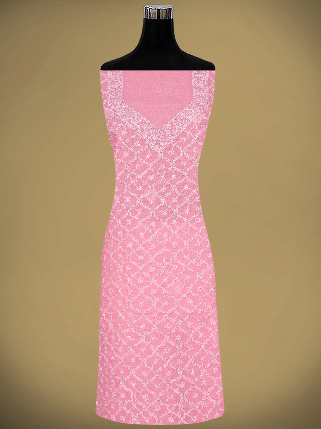 Ada Hand Embroidered Pink Cotton Lucknowi Chikankari Unstitched Suit Piece 01A882285