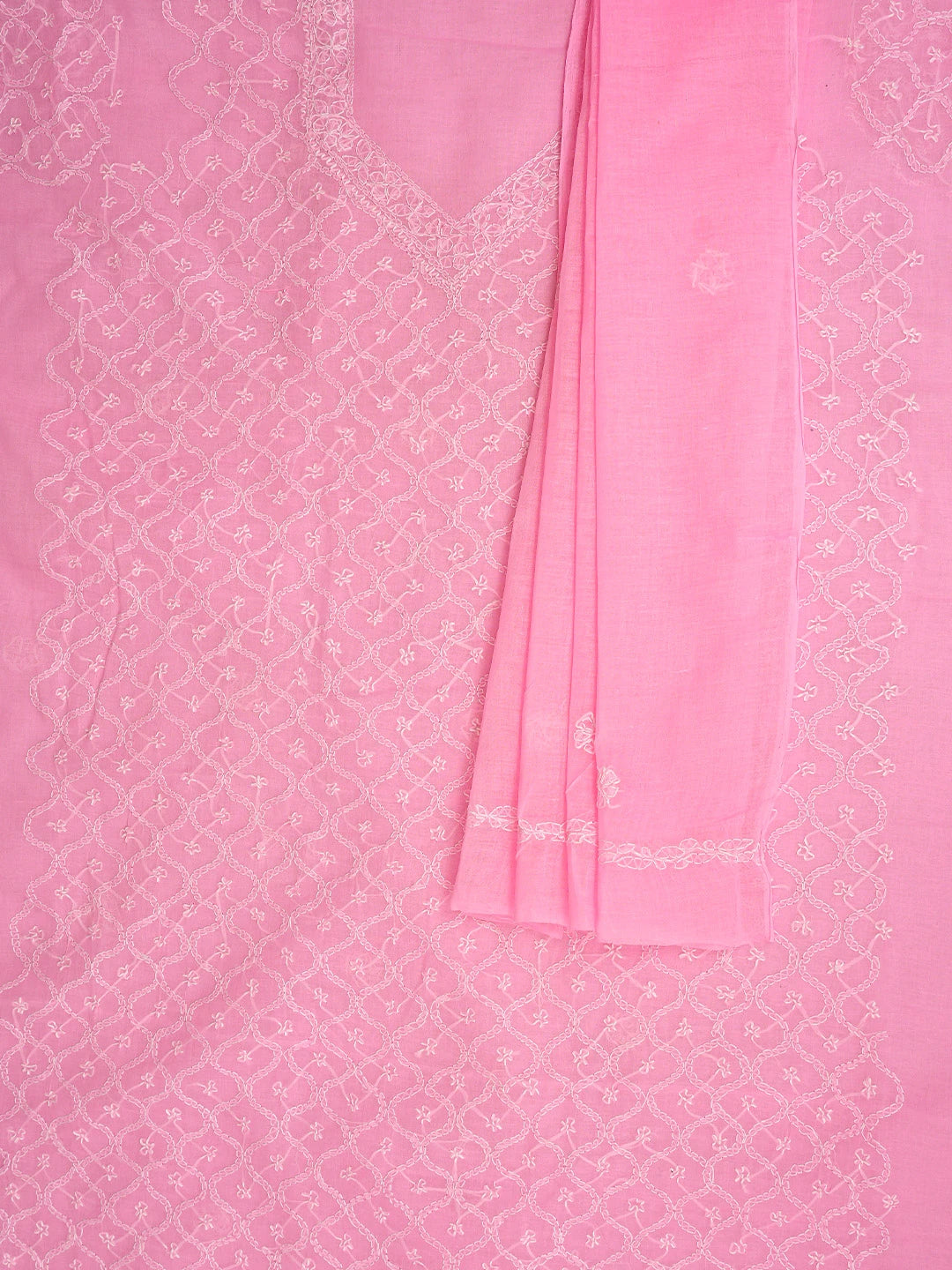 Ada Hand Embroidered Pink Cotton Lucknowi Chikankari Unstitched Suit Piece 01A882285