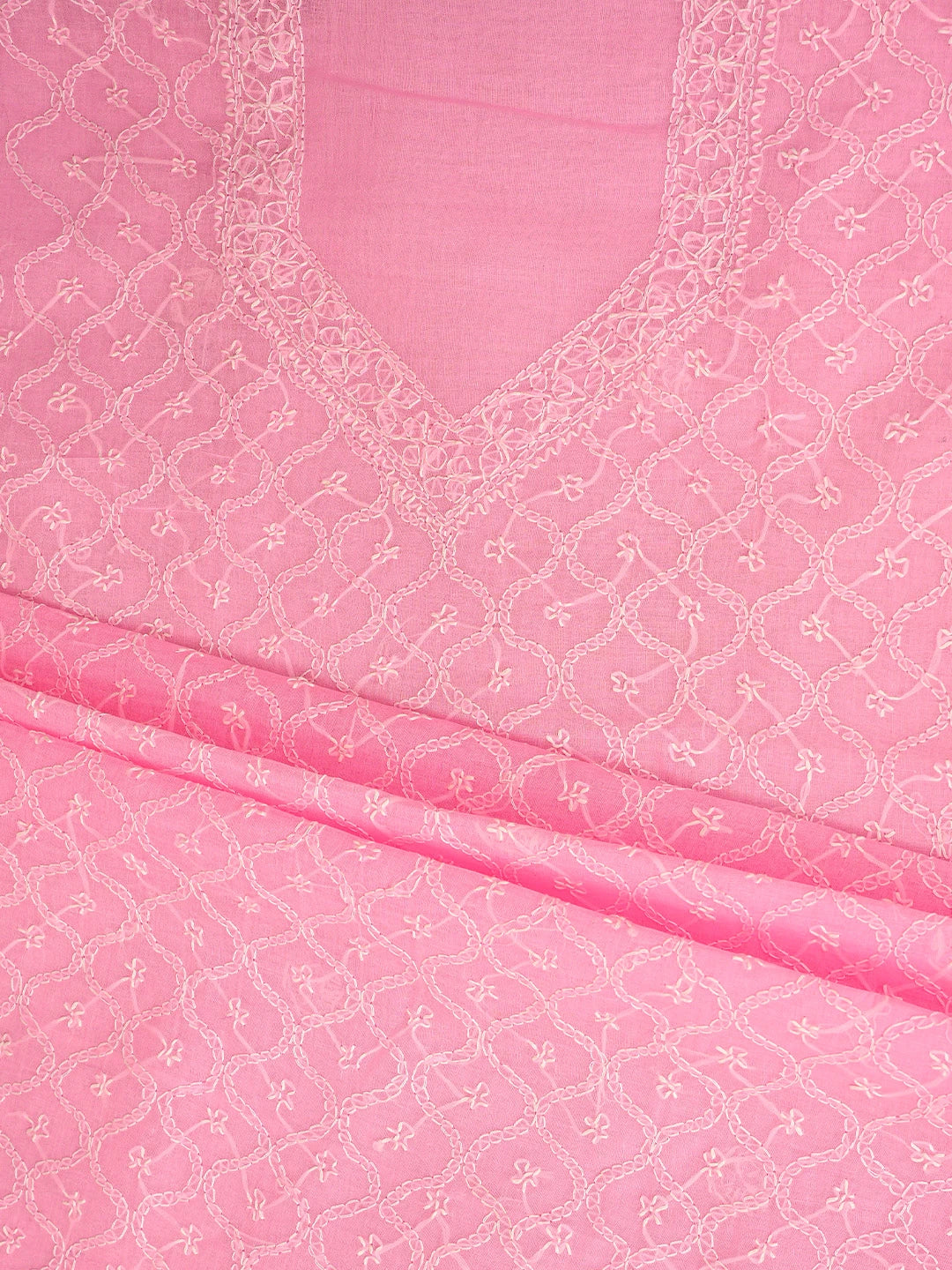 Ada Hand Embroidered Pink Cotton Lucknowi Chikankari Unstitched Suit Piece 01A882285