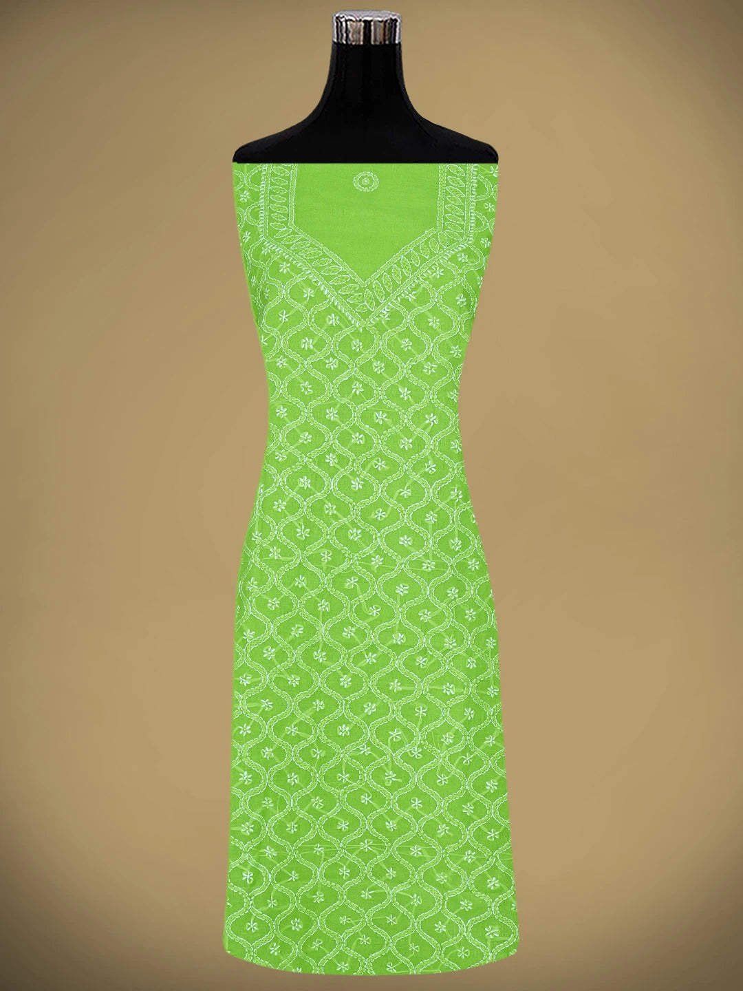 Ada Hand Embroidered Green Cotton Lucknowi Chikankari Unstitched Suit Piece 01A882371