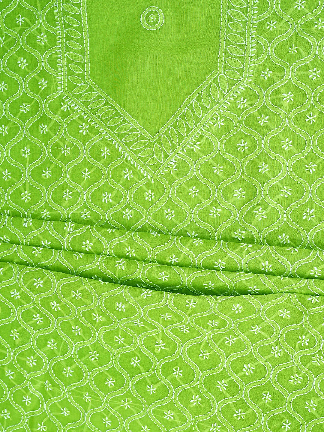 Ada Hand Embroidered Green Cotton Lucknowi Chikankari Unstitched Suit Piece 01A882371