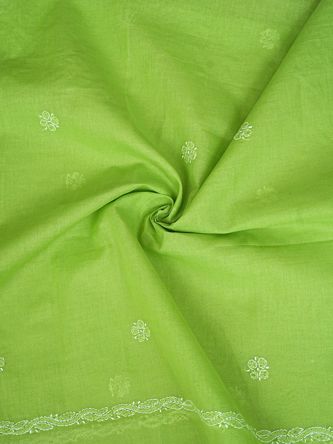Ada Hand Embroidered Green Cotton Lucknowi Chikankari Unstitched Suit Piece 01A882371