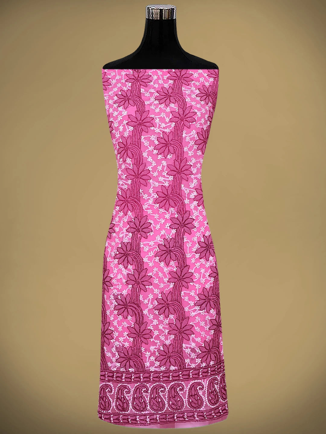 Ada Hand Embroidered Bubblegum Pink Georgette Lucknowi Chikankari Unstitched Suit Piece 01A872265