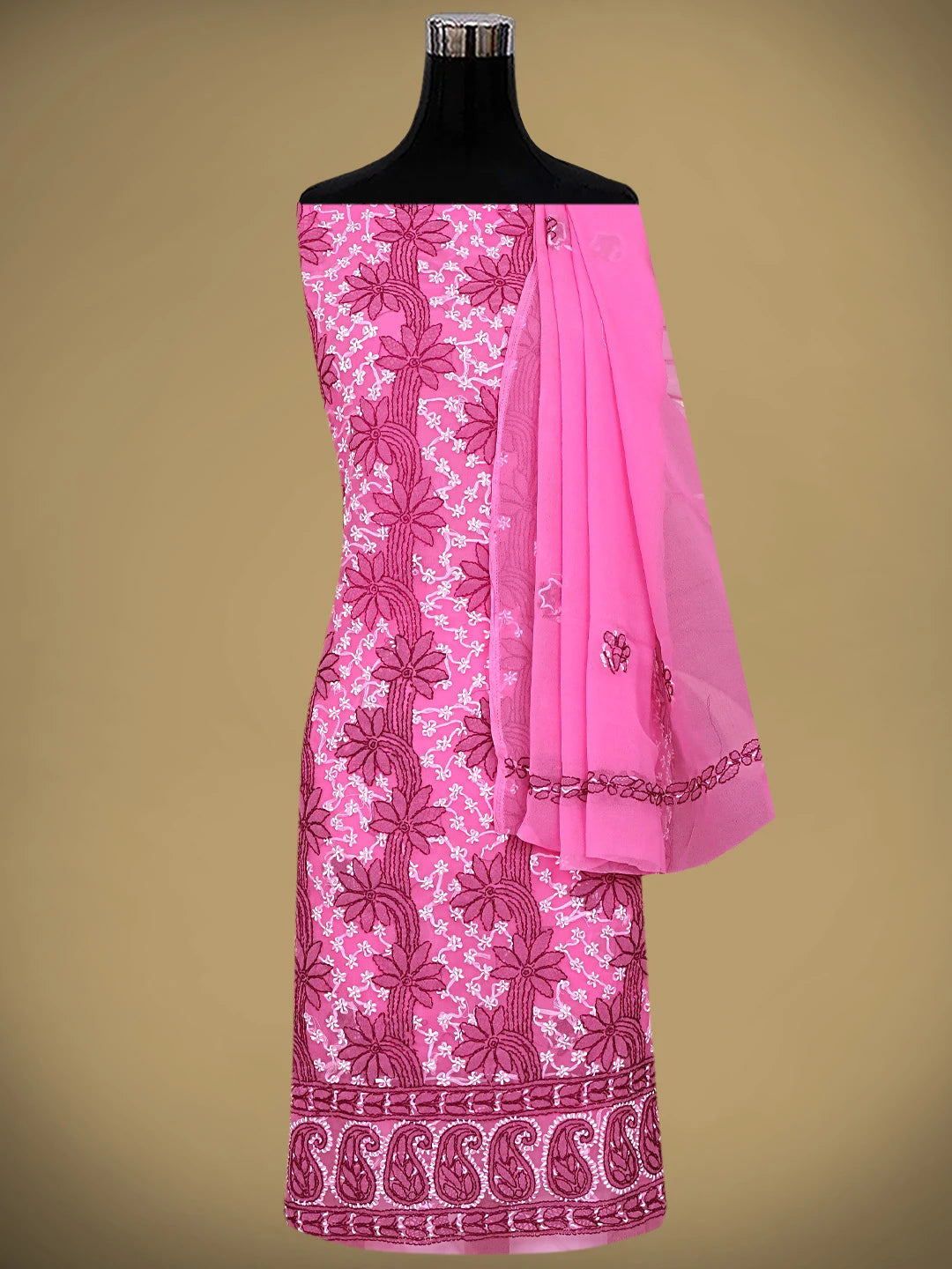 Ada Hand Embroidered Bubblegum Pink Georgette Lucknowi Chikankari Unstitched Suit Piece 01A872265