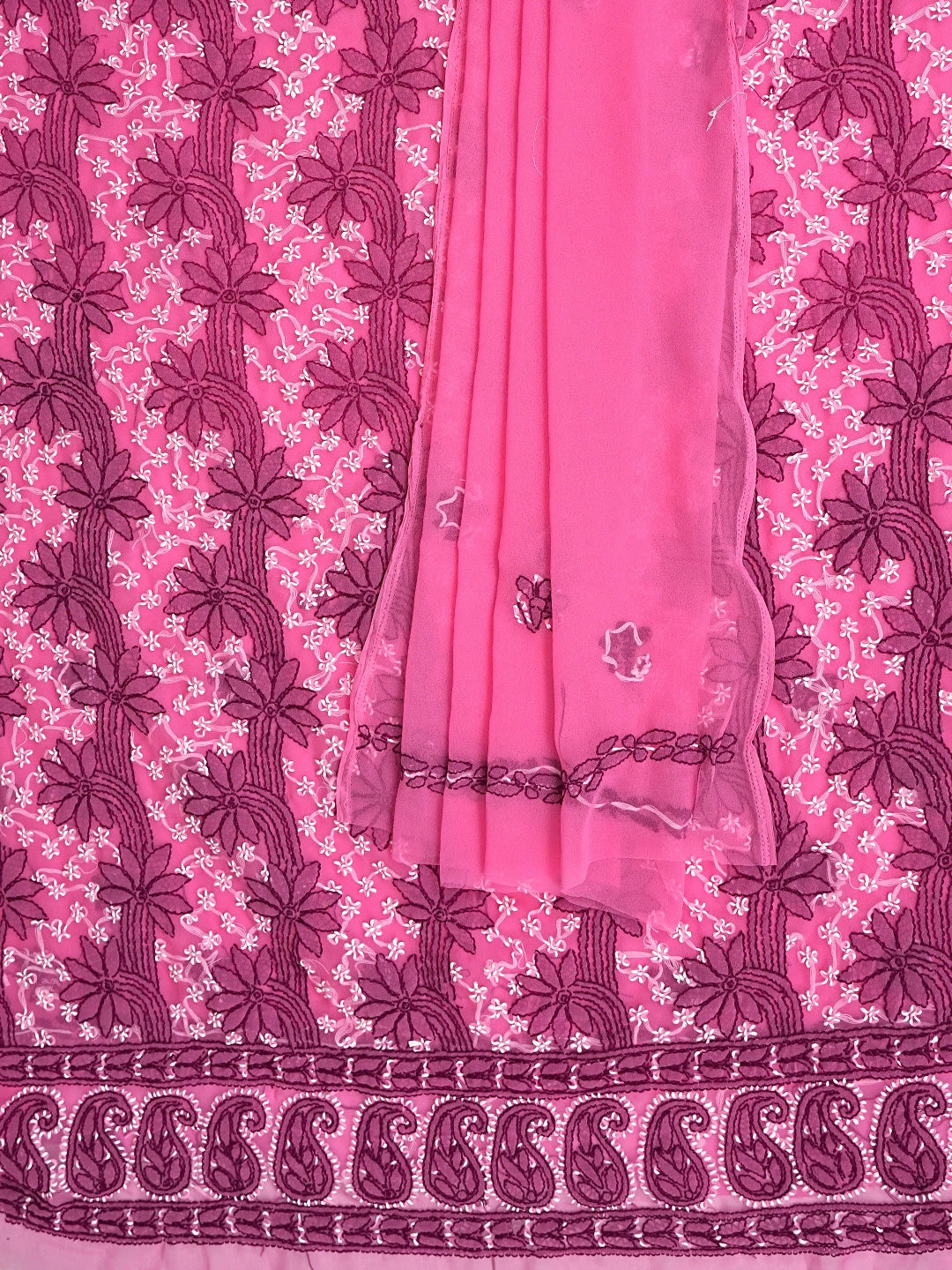 Ada Hand Embroidered Bubblegum Pink Georgette Lucknowi Chikankari Unstitched Suit Piece 01A872265