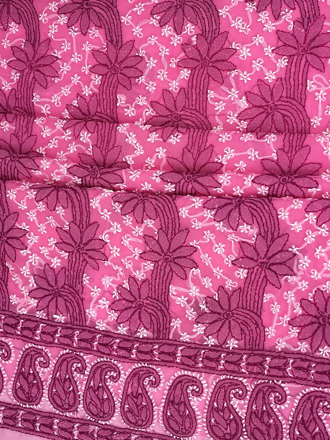 Ada Hand Embroidered Bubblegum Pink Georgette Lucknowi Chikankari Unstitched Suit Piece 01A872265