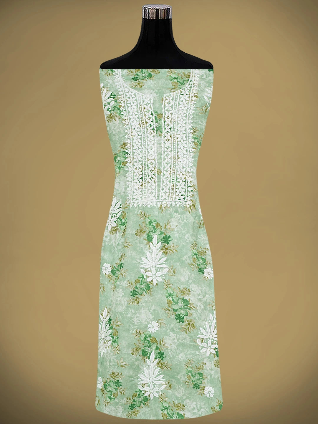 Ada Hand Embroidered Floral Printed Sea Green Cotton Lucknowi Chikankari Kurta Dupatta Set 01A898196