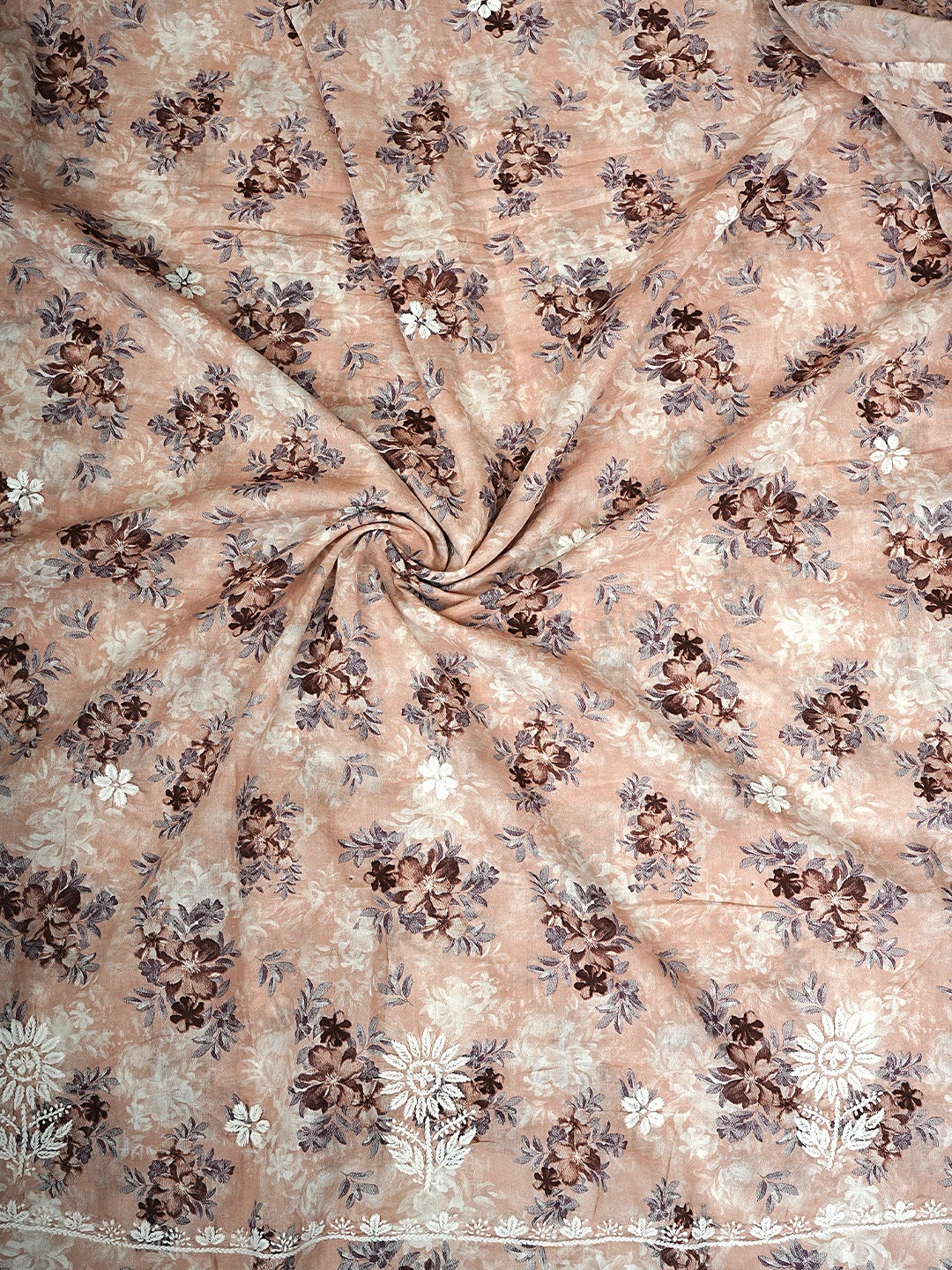 Ada Hand Embroidered Floral Printed Dusty Peach Cotton Lucknowi Chikankari Kurta Dupatta Set 01A898195