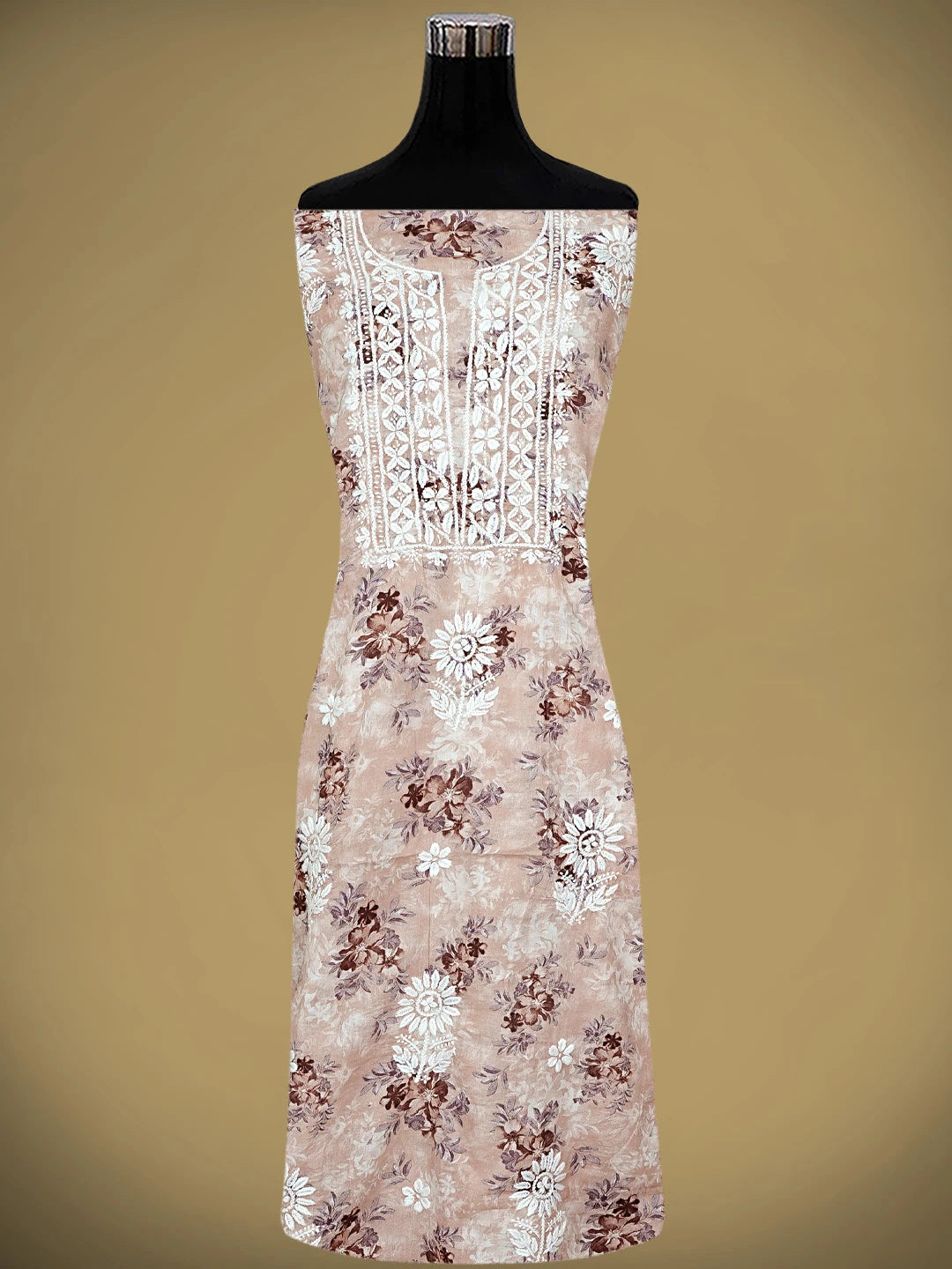 Ada Hand Embroidered Floral Printed Dusty Peach Cotton Lucknowi Chikankari Kurta Dupatta Set 01A898195