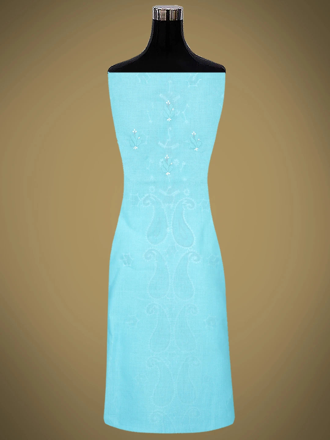 Ada Hand Embroidered Blue Cotton Lucknowi Chikankari Unstitched Suit Piece with Chiffon Dupatta 01A879287