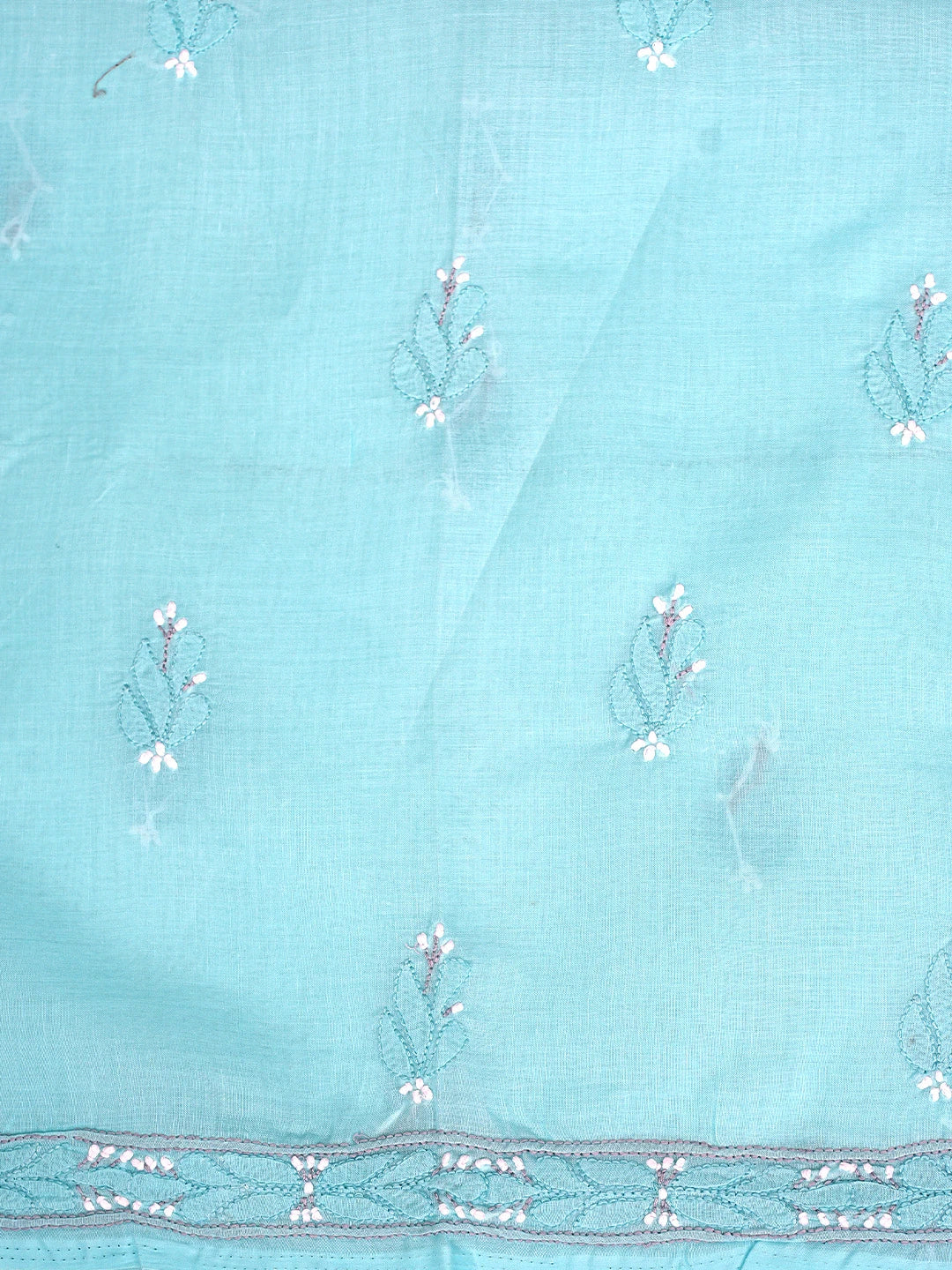 Ada Hand Embroidered Blue Cotton Lucknowi Chikankari Unstitched Suit Piece with Chiffon Dupatta 01A879287