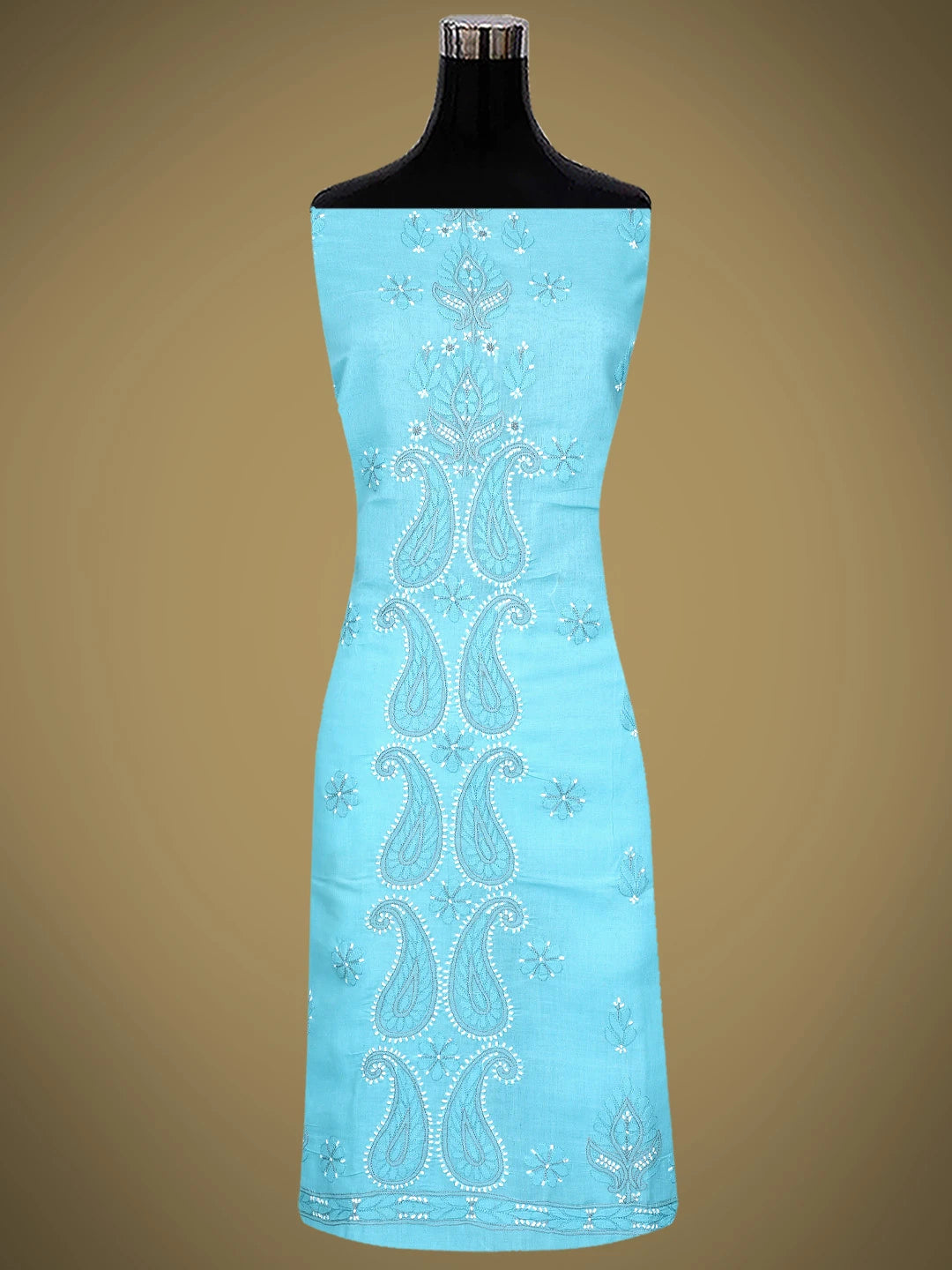 Ada Hand Embroidered Blue Cotton Lucknowi Chikankari Unstitched Suit Piece with Chiffon Dupatta 01A879287