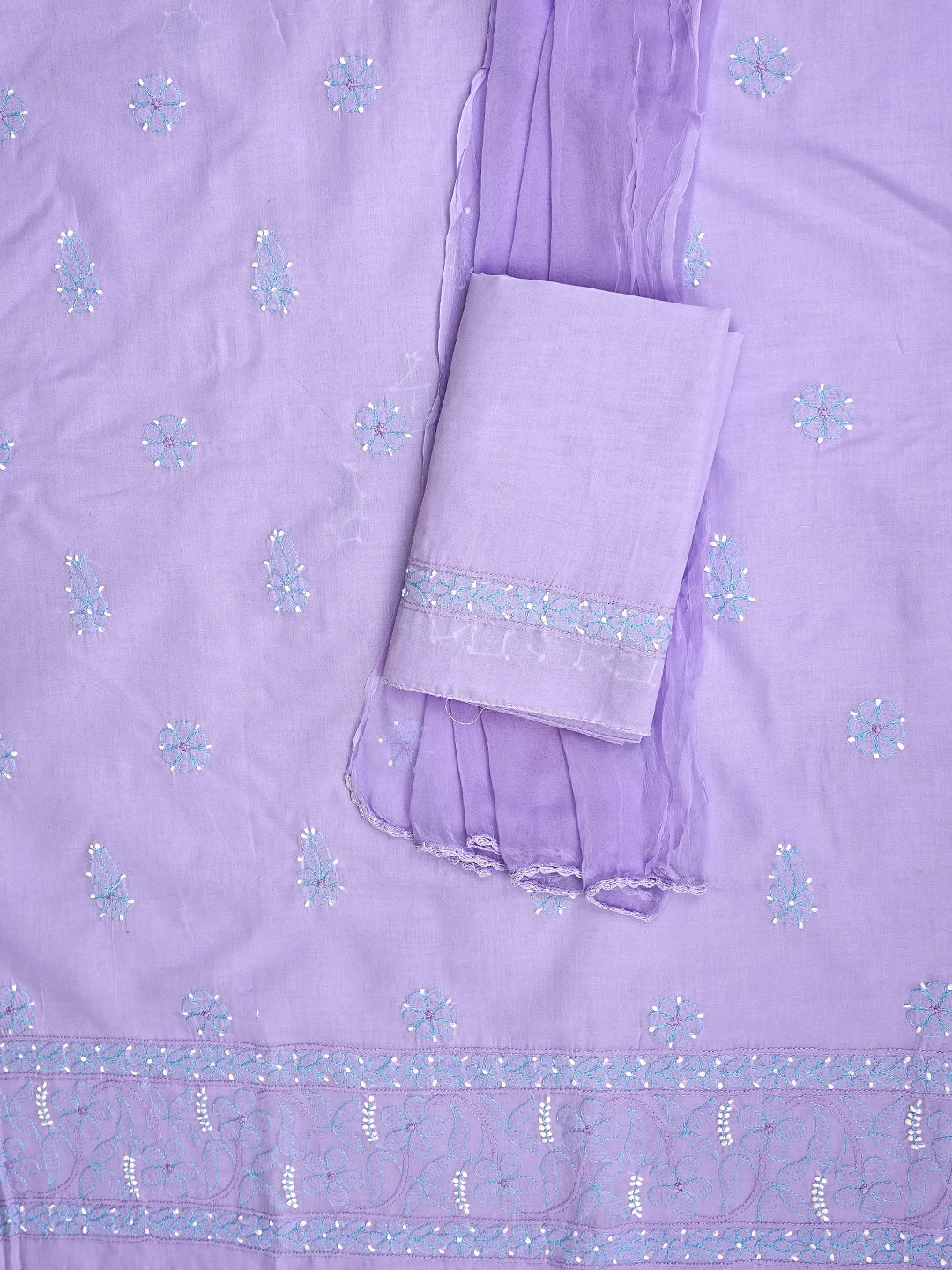 Ada Hand Embroidered Mauve Cotton Lucknowi Chikankari Unstitched Suit Piece with Chiffon Dupatta 01A886978
