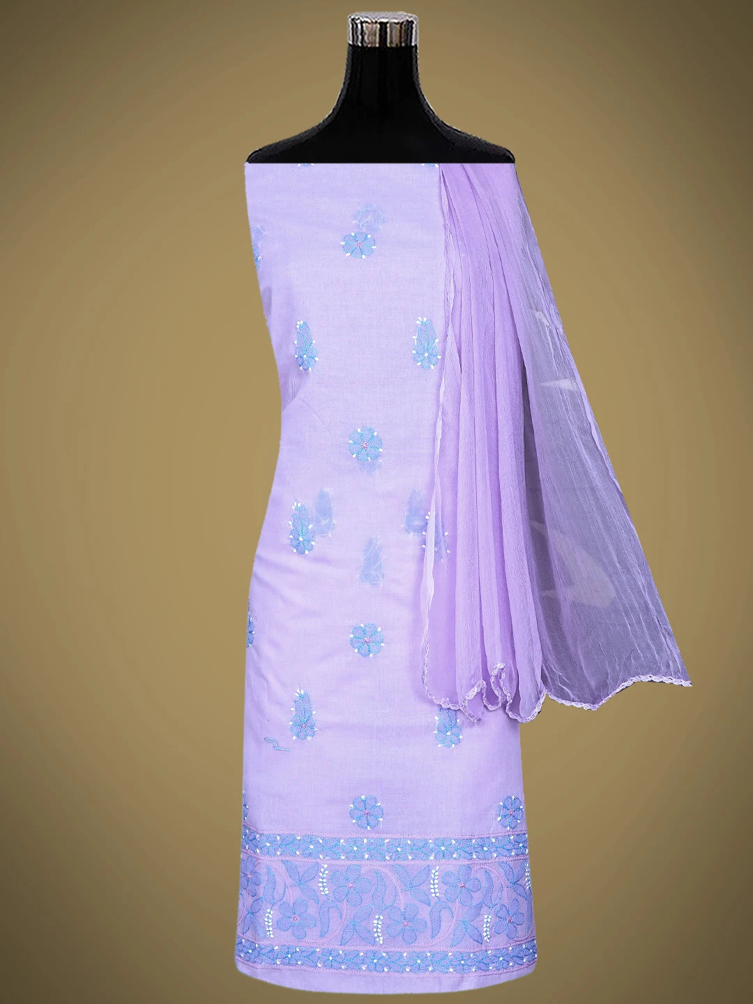 Ada Hand Embroidered Mauve Cotton Lucknowi Chikankari Unstitched Suit Piece with Chiffon Dupatta 01A886978