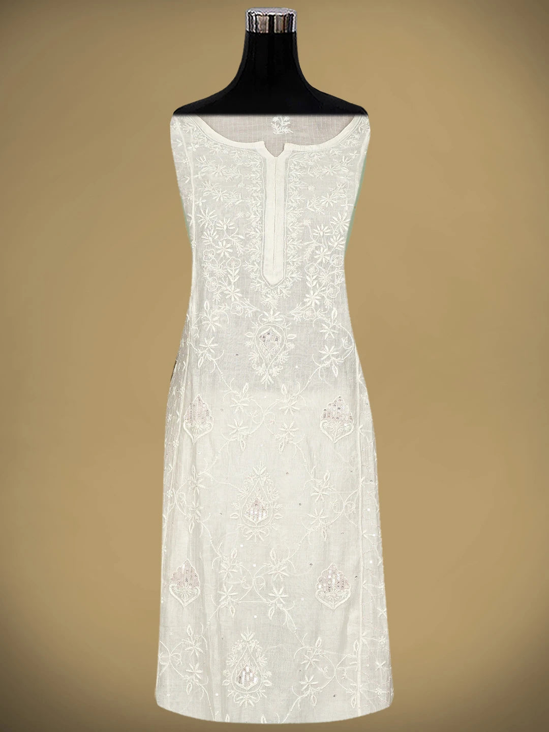 Ada Hand Embroidered White Seashell Chanderi Lucknowi Chikankari Unstitched Kurta Dupatta Set With Cutdana Work 01A894076
