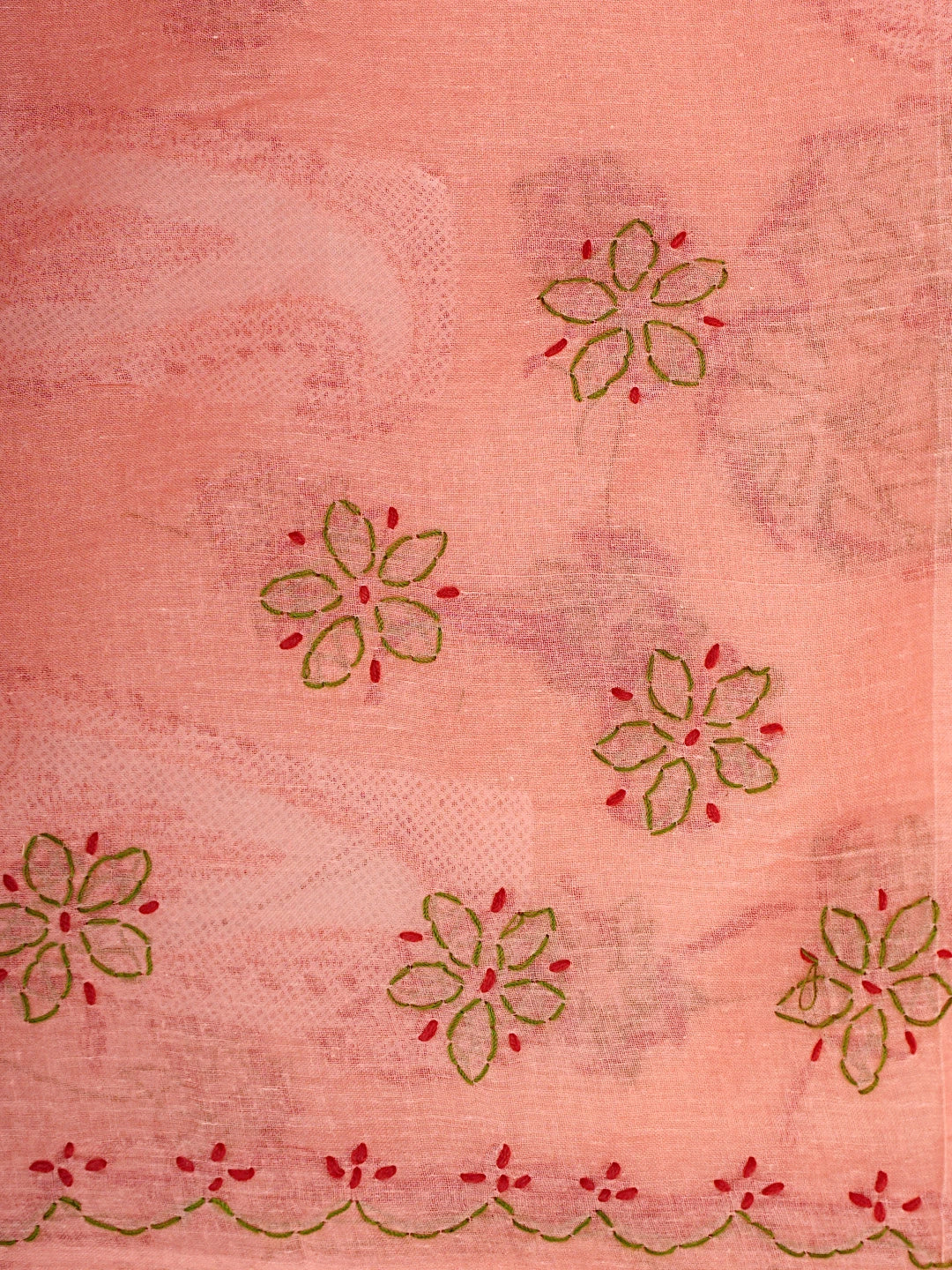 Ada Hand Embroidered Carrot Pink Cotton Lucknowi Chikankari Saree and Blouse 01A891798