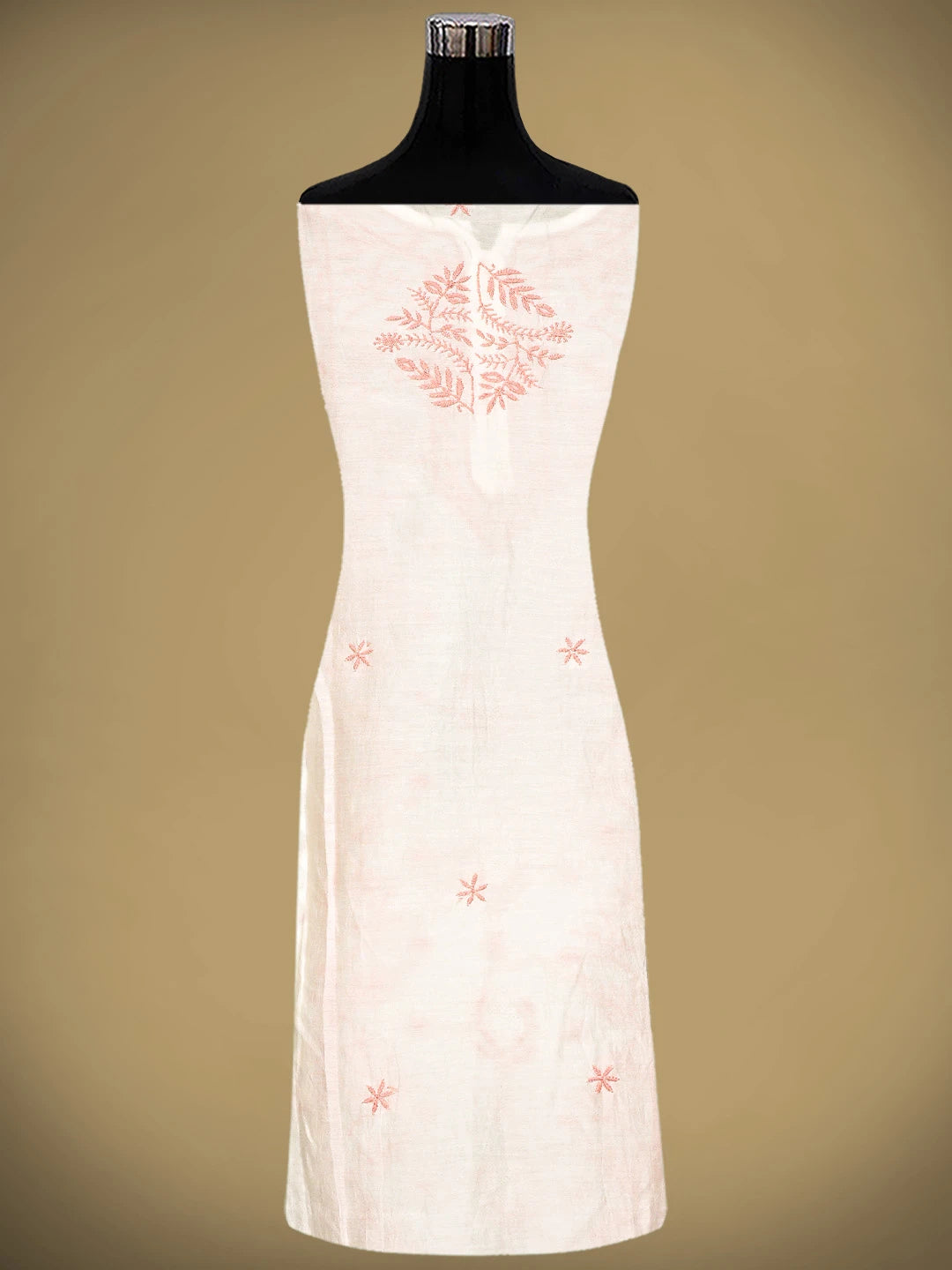 Ada Hand Embroidered Whte Ivory Cream Chanderi Lucknowi Chikankari Semi-Stitched Kurta Dupatta Set 01A896734