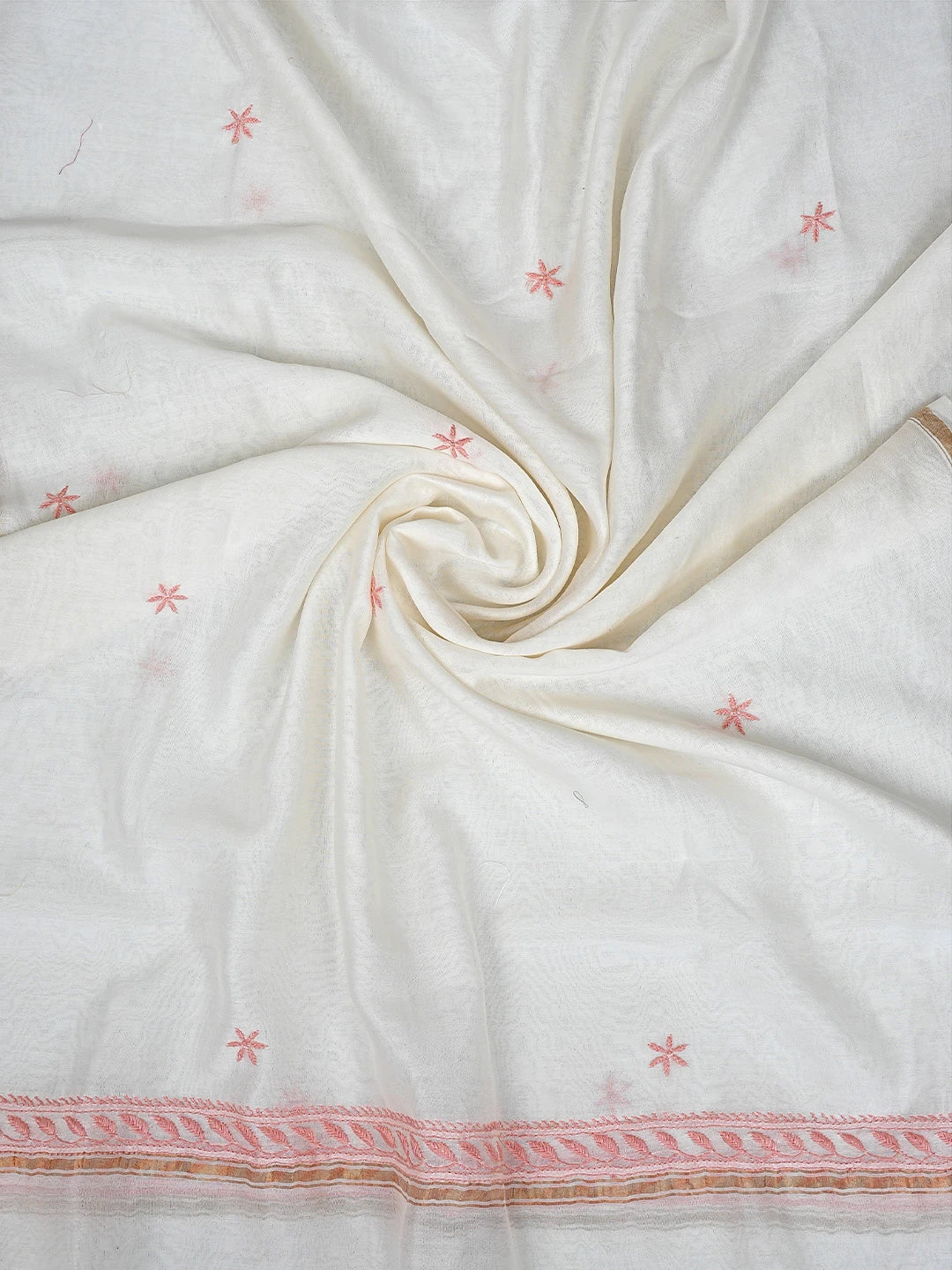 Ada Hand Embroidered Whte Ivory Cream Chanderi Lucknowi Chikankari Semi-Stitched Kurta Dupatta Set 01A896734