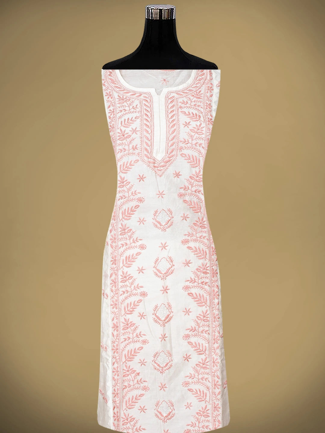 Ada Hand Embroidered Whte Ivory Cream Chanderi Lucknowi Chikankari Semi-Stitched Kurta Dupatta Set 01A896734