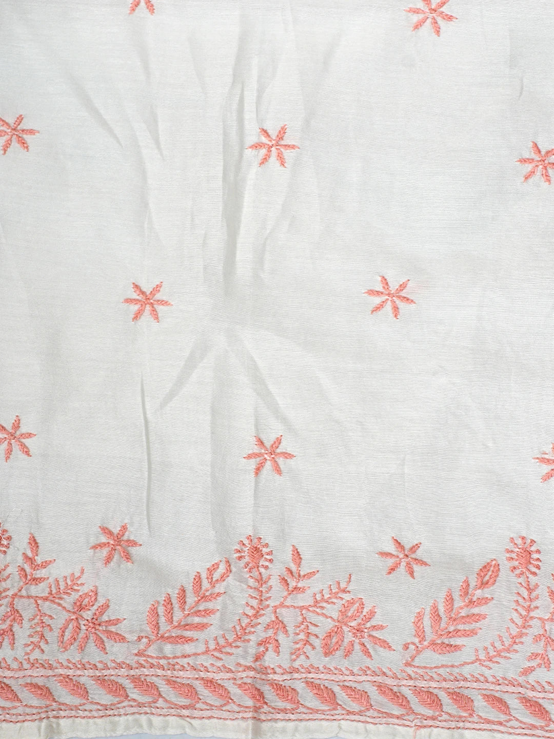 Ada Hand Embroidered Whte Ivory Cream Chanderi Lucknowi Chikankari Semi-Stitched Kurta Dupatta Set 01A896734