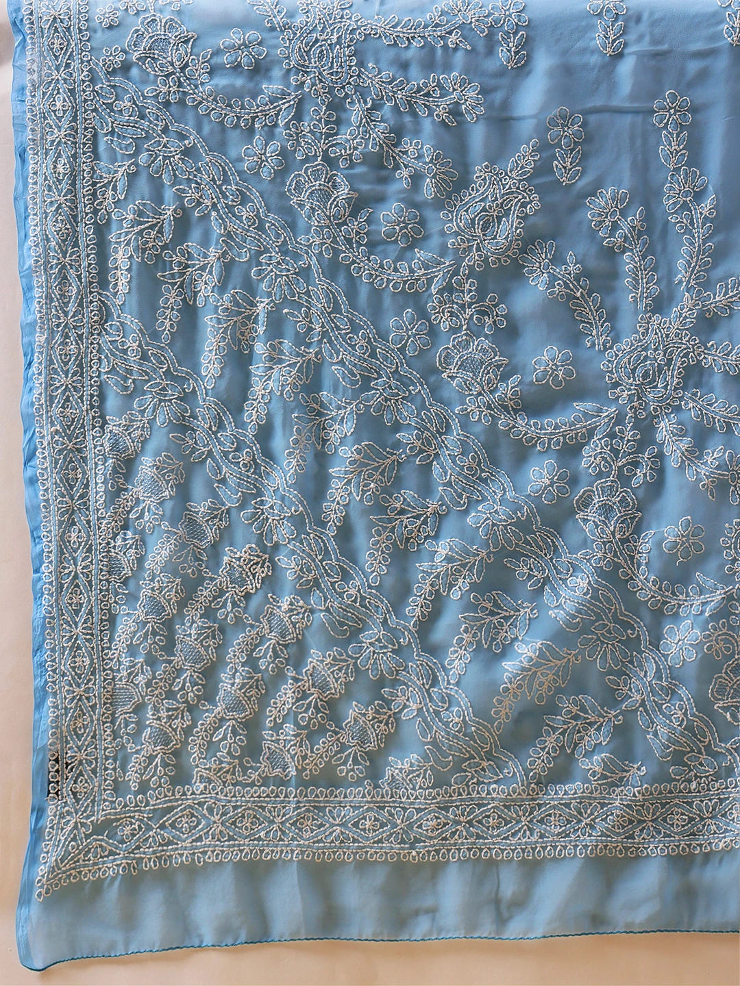 Ada Hand Embroidered Blue Georgette Lucknowi Chikankari Saree and Blouse A311387