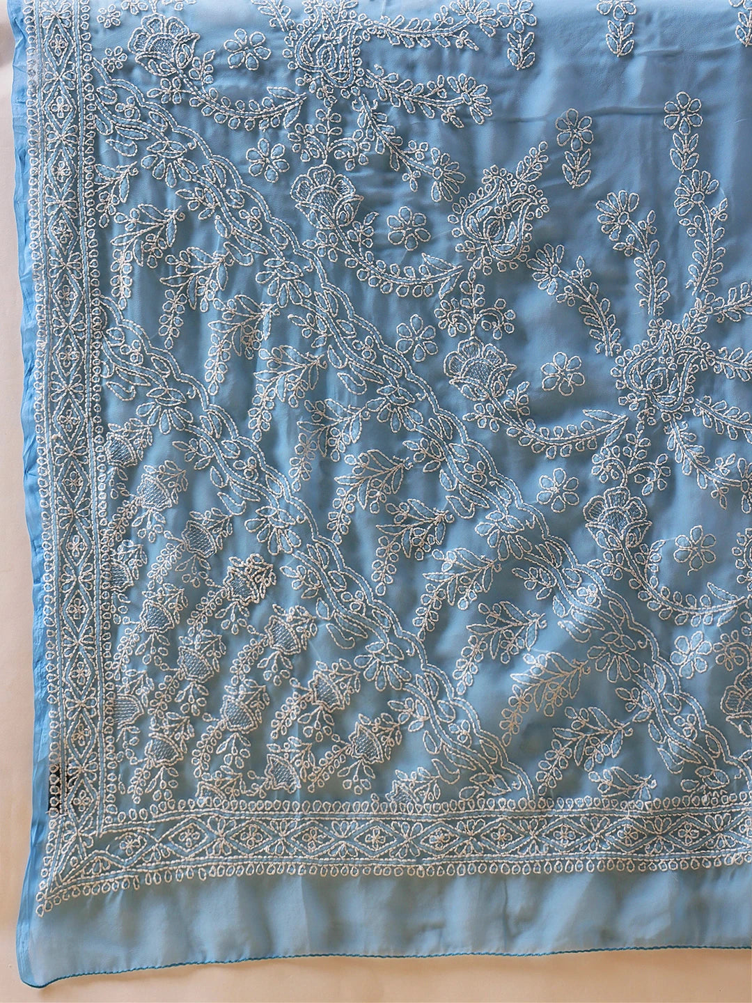 Ada Hand Embroidered Blue Georgette Lucknowi Chikankari Saree and Blouse A311387