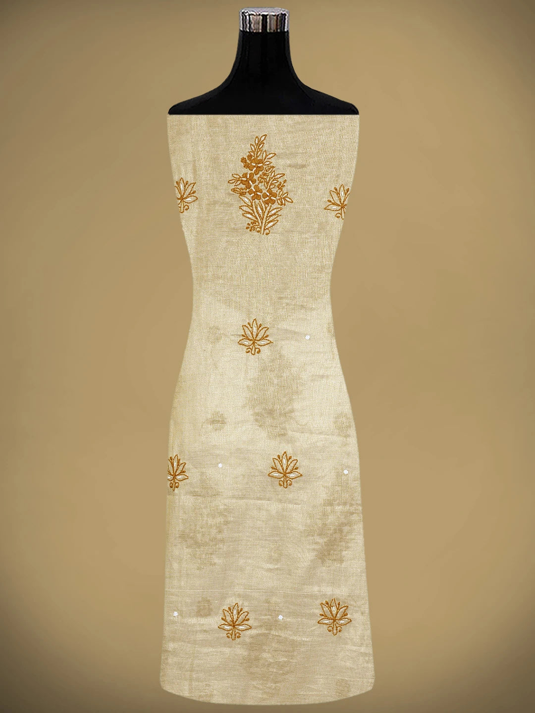 Ada Hand Embroidered Fawn Tissue Lucknowi Chikankari Unstitched Kurta Dupatta Set With Cutdana Work 01A897566