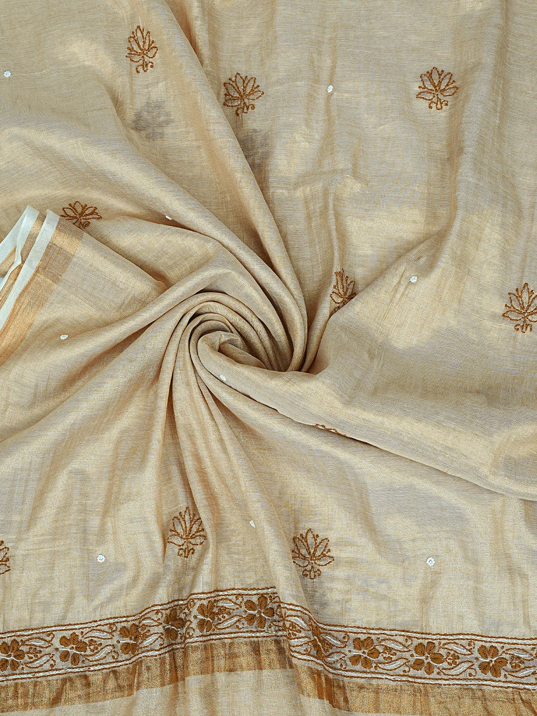 Ada Hand Embroidered Fawn Tissue Lucknowi Chikankari Unstitched Kurta Dupatta Set With Cutdana Work 01A897566