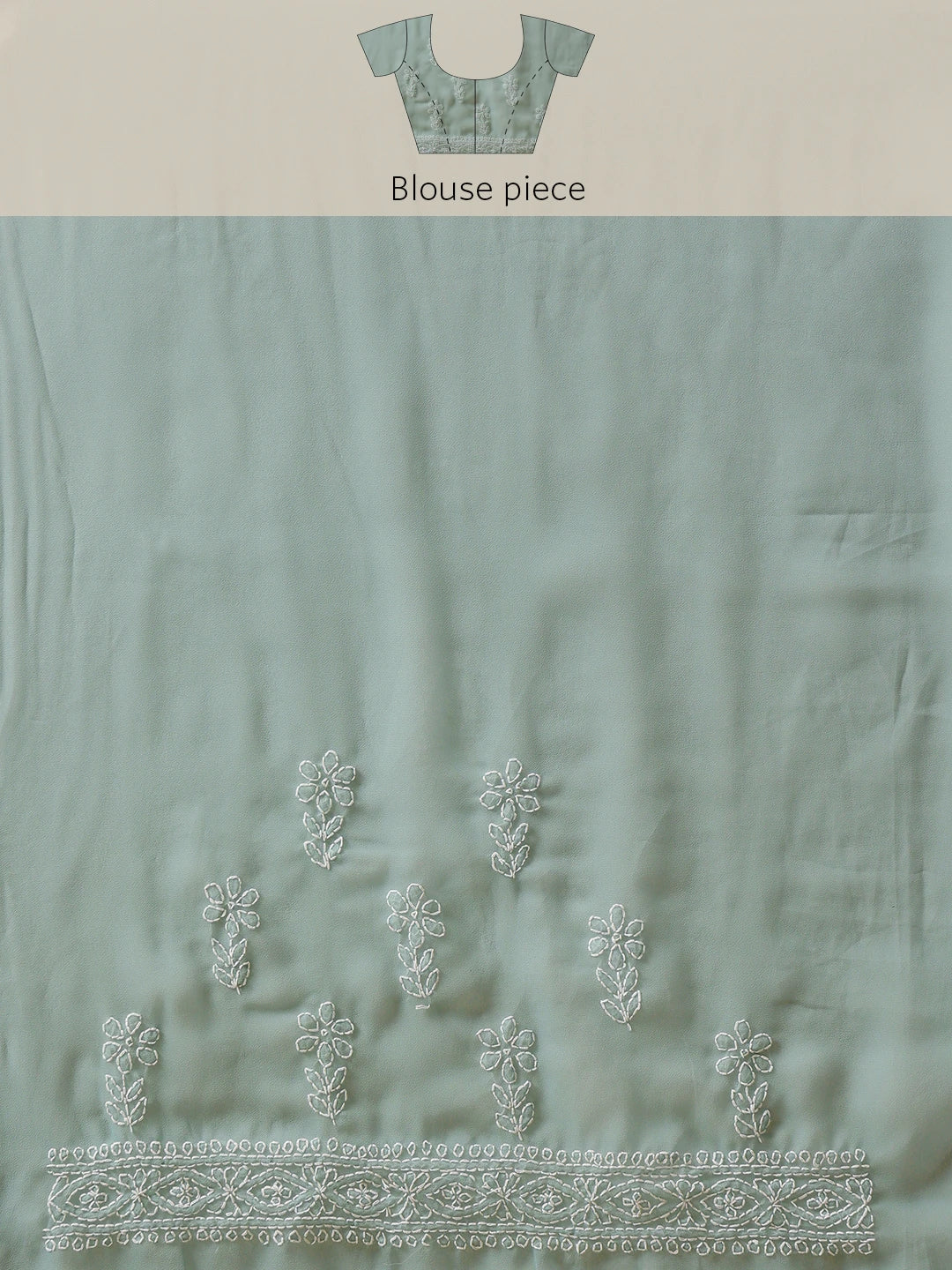 Ada Hand Embroidered Green Georgette Lucknowi Chikankari Saree and Blouse A311386