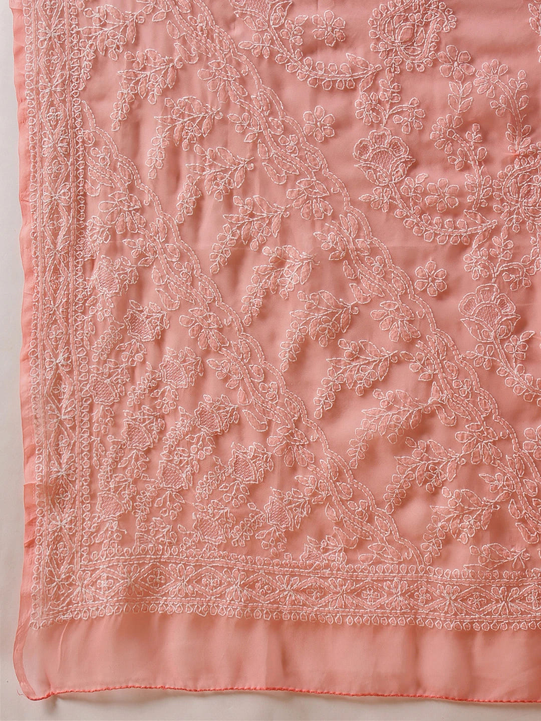Ada Hand Embroidered Peach Georgette Lucknowi Chikankari Saree and Blouse A311388