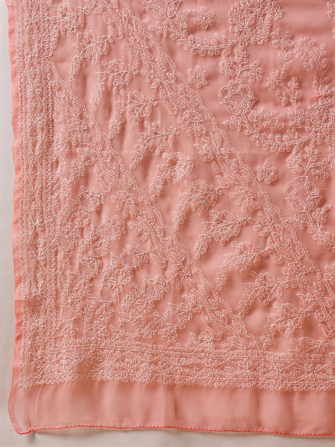 Ada Hand Embroidered Peach Georgette Lucknowi Chikankari Saree and Blouse A311388