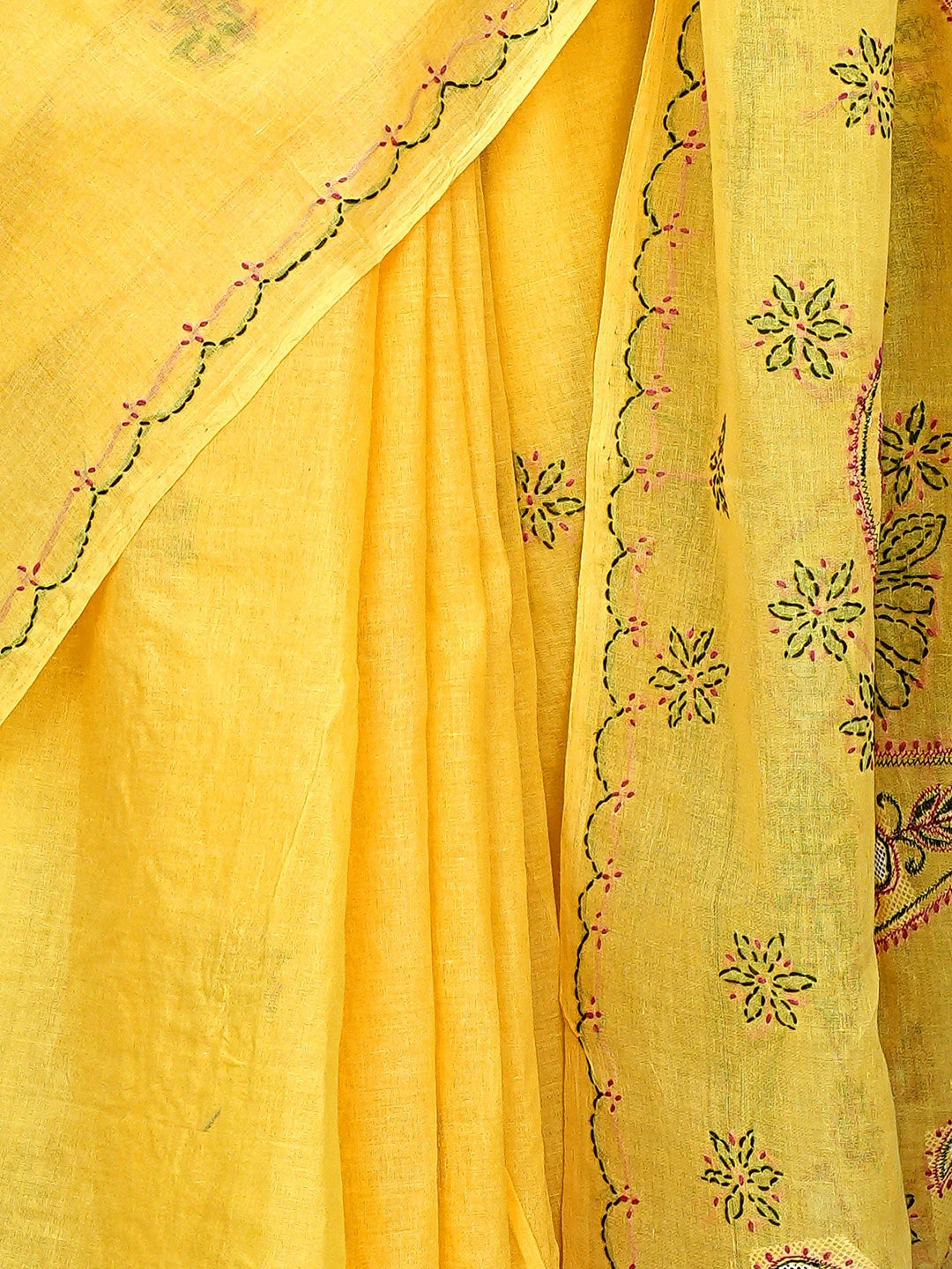 Ada Hand Embroidered Yellow Cotton Lucknowi Chikankari Saree and Blouse 01A891782