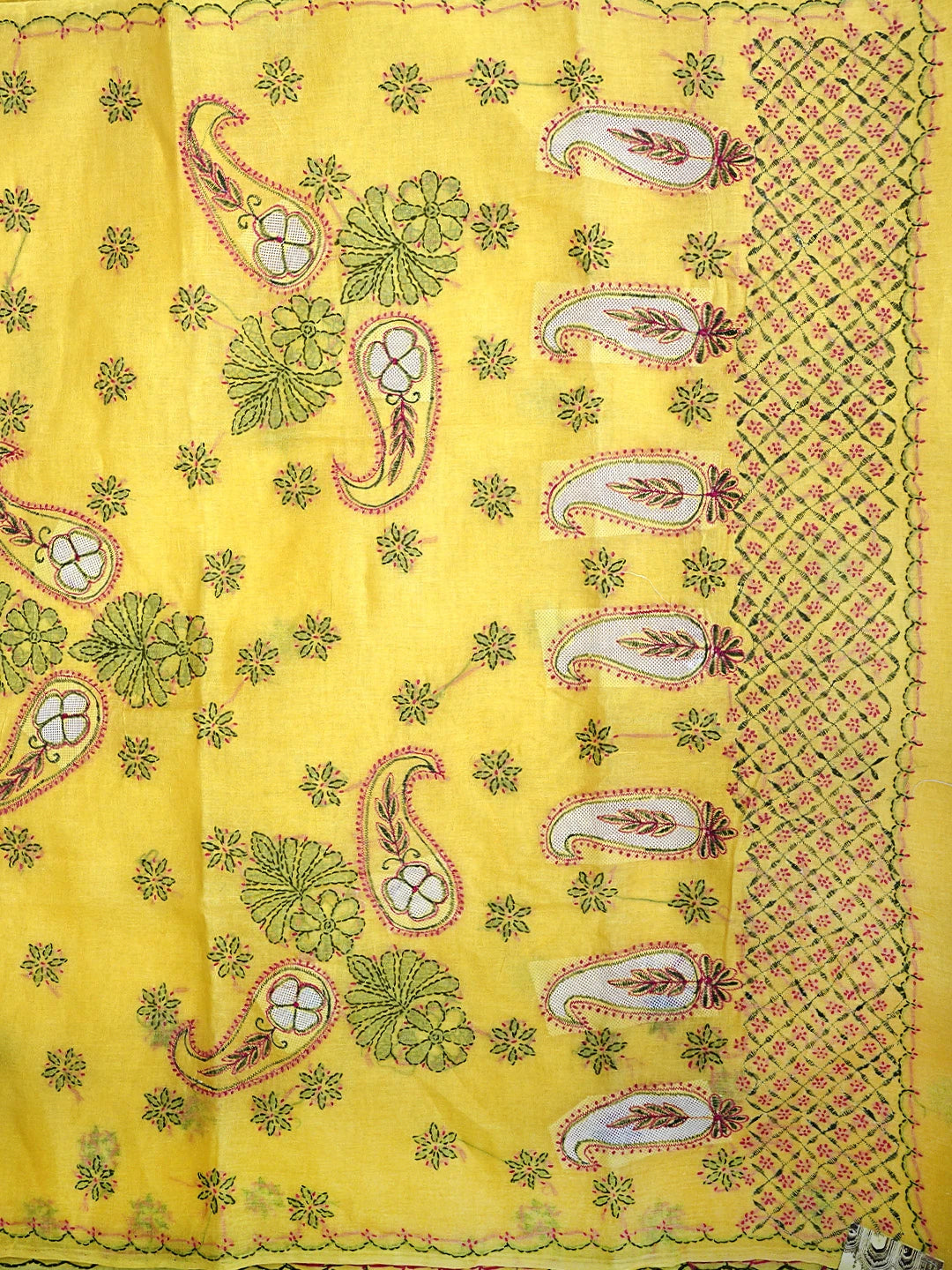 Ada Hand Embroidered Yellow Cotton Lucknowi Chikankari Saree and Blouse 01A891782