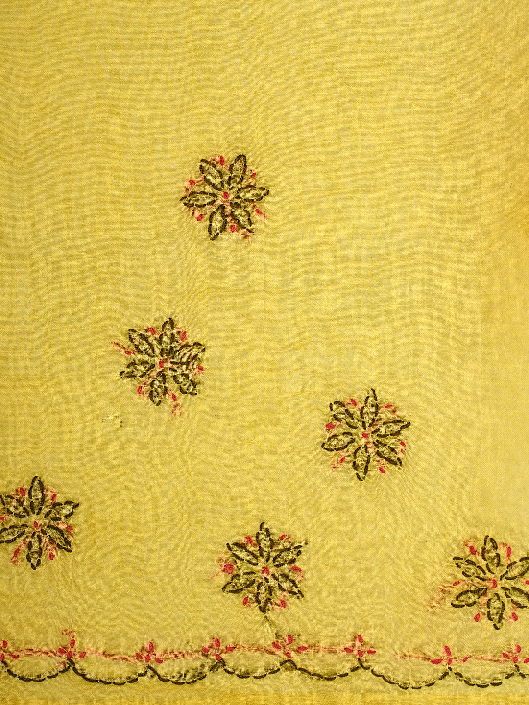 Ada Hand Embroidered Yellow Cotton Lucknowi Chikankari Saree and Blouse 01A891782