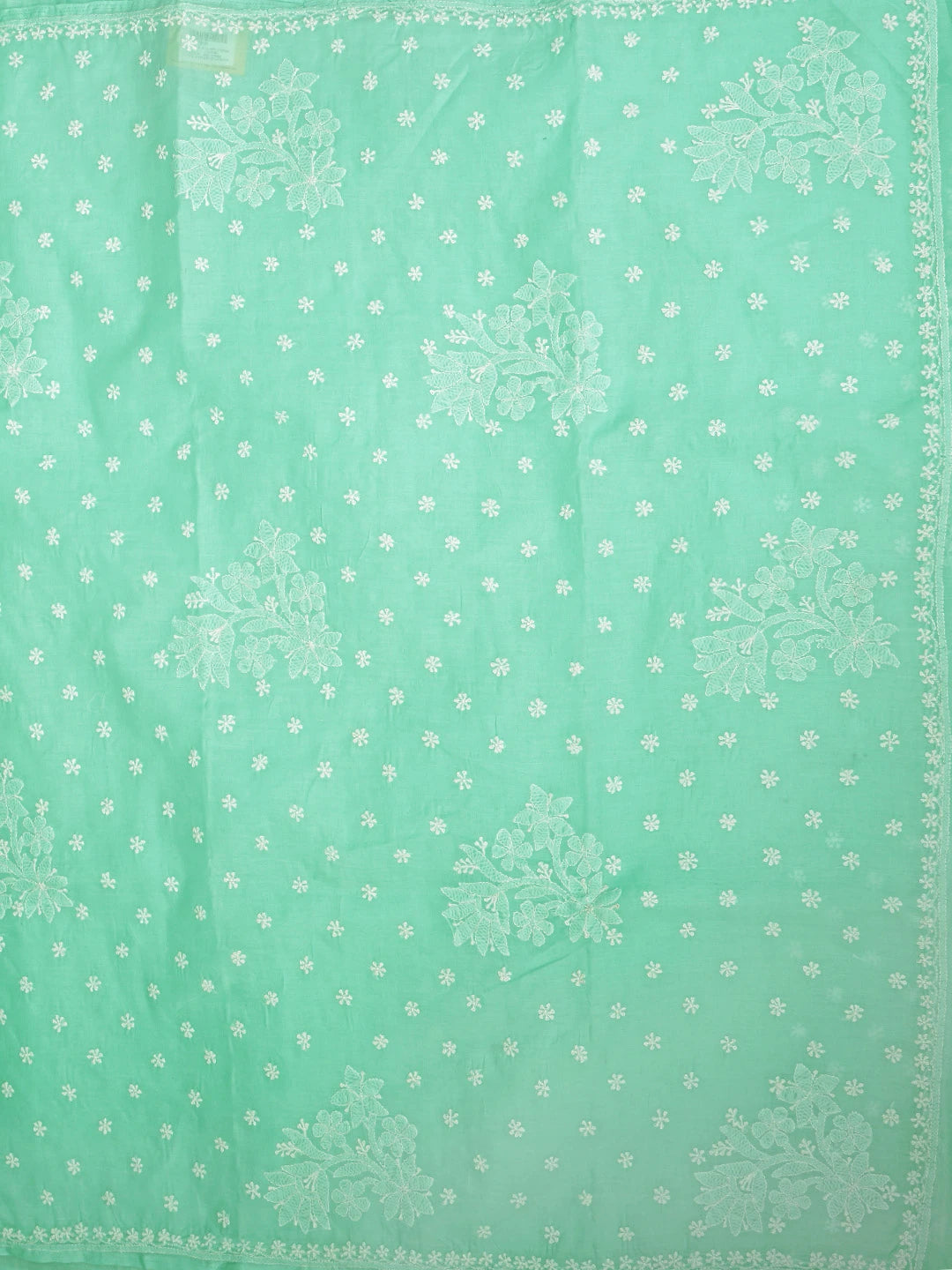 Ada Hand Embroidered Sea Green Cotton Lucknowi Chikankari Saree and Blouse 01A873423