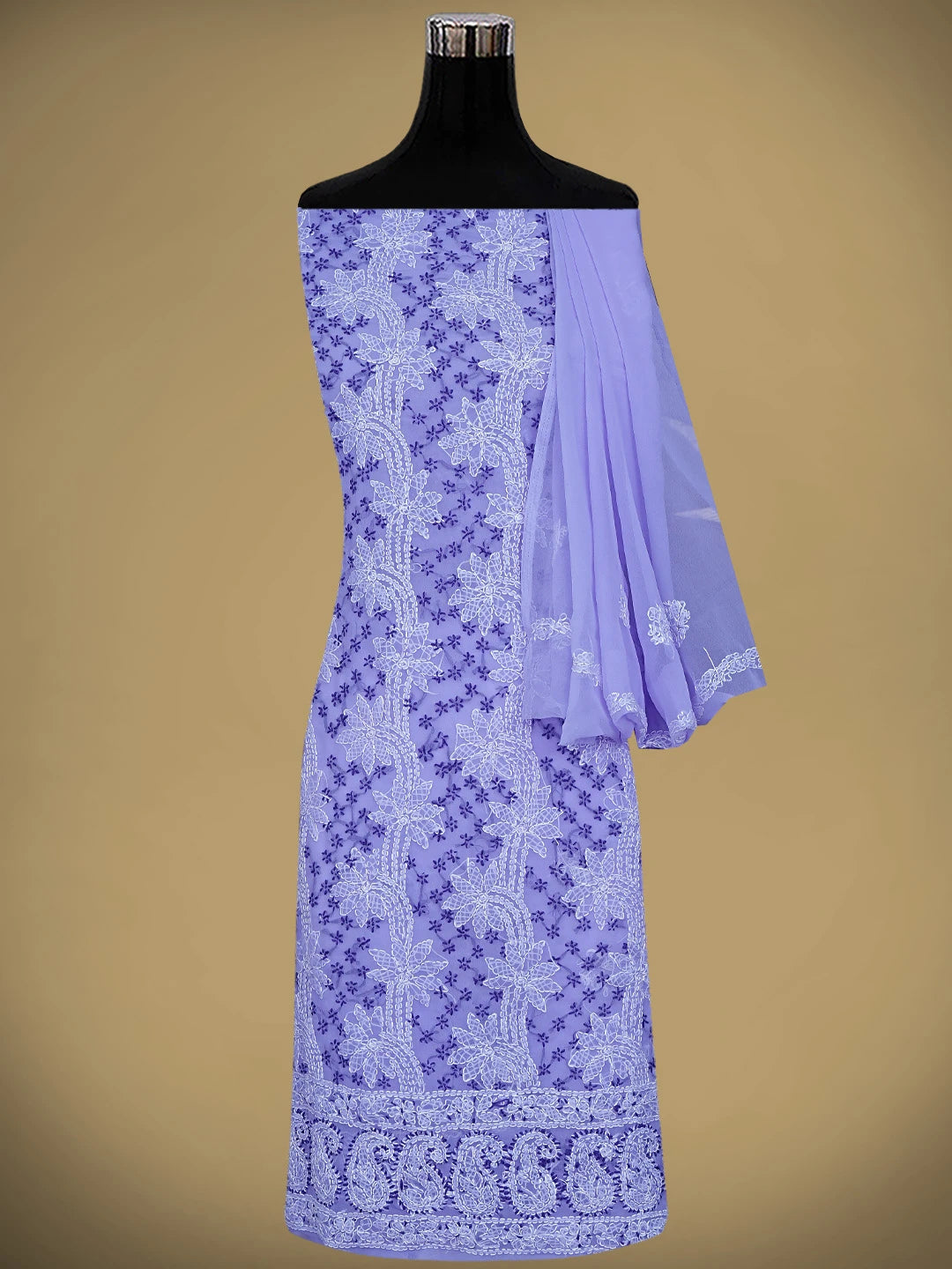 Ada Hand Embroidered Lavender Georgette Lucknowi Chikankari Unstitched Suit Piece 01A872264
