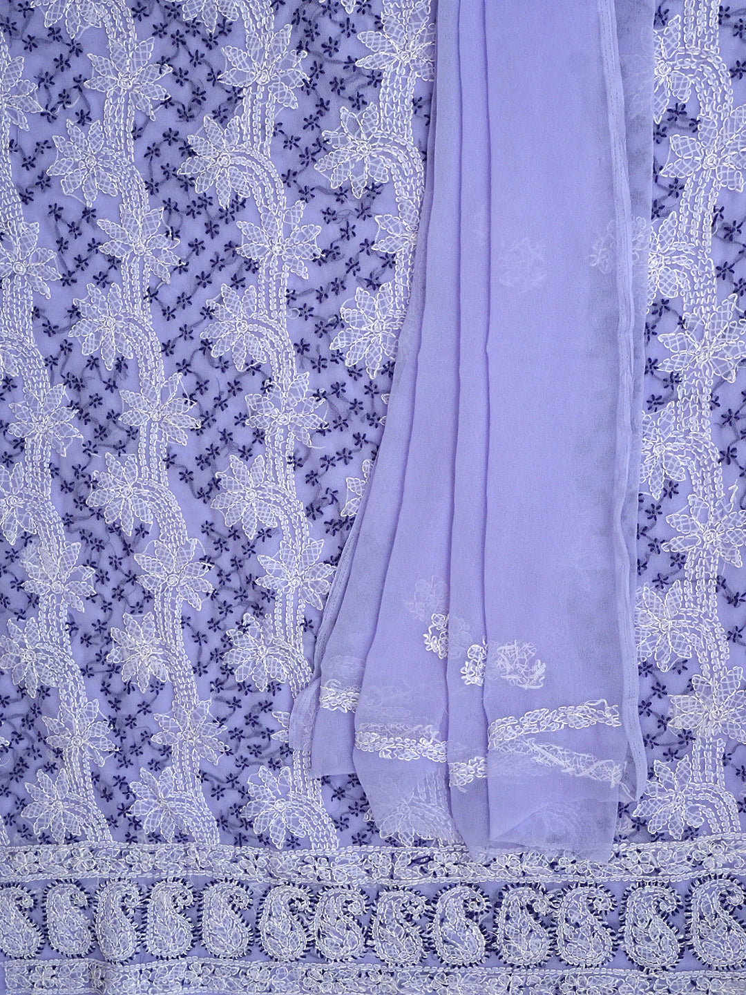 Ada Hand Embroidered Lavender Georgette Lucknowi Chikankari Unstitched Suit Piece 01A872264