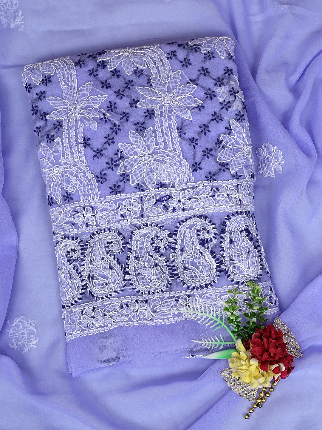 Ada Hand Embroidered Lavender Georgette Lucknowi Chikankari Unstitched Suit Piece 01A872264