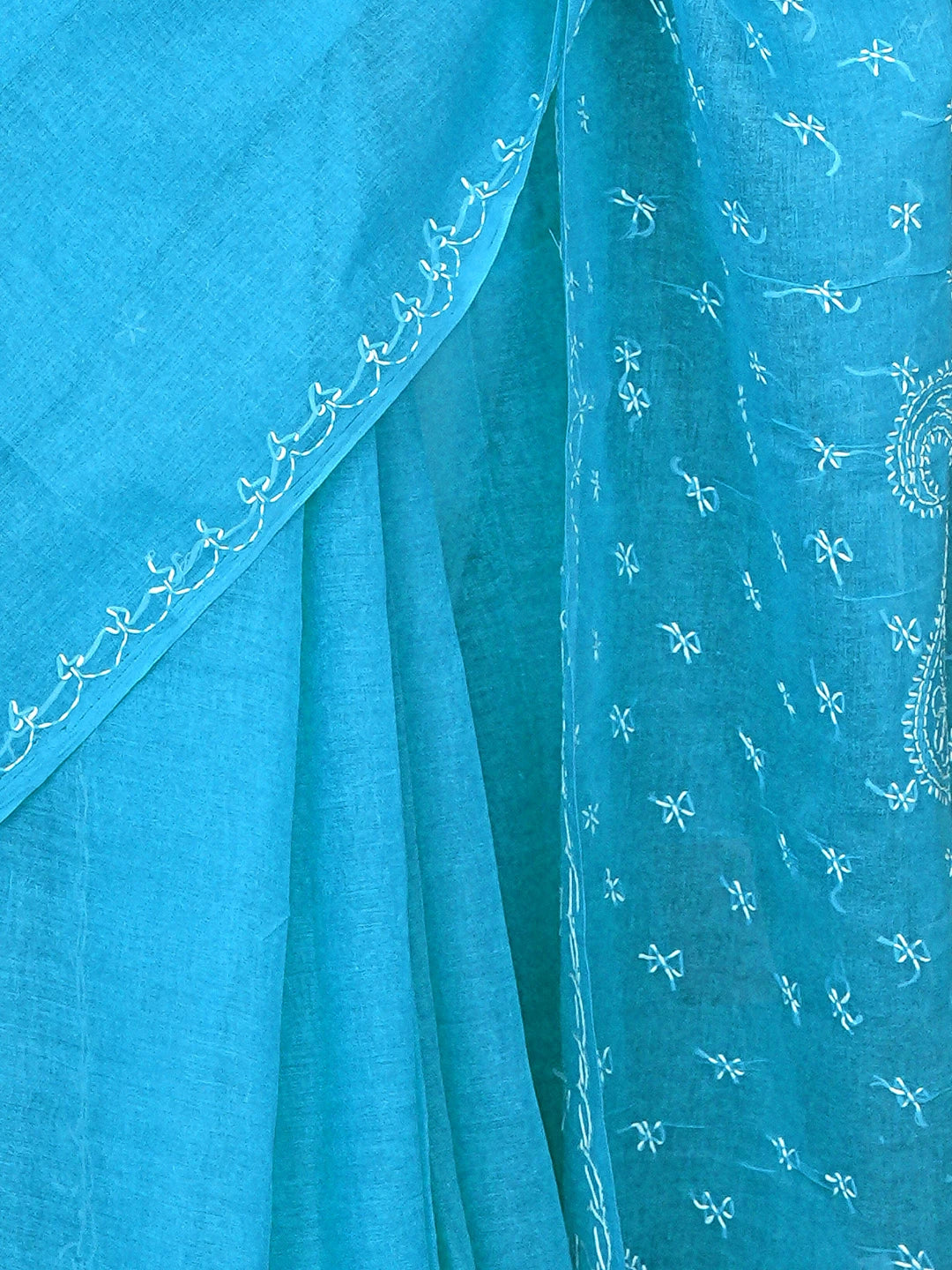 Ada Hand Embroidered Blue Cotton Lucknowi Chikankari Saree and Blouse 01A854451