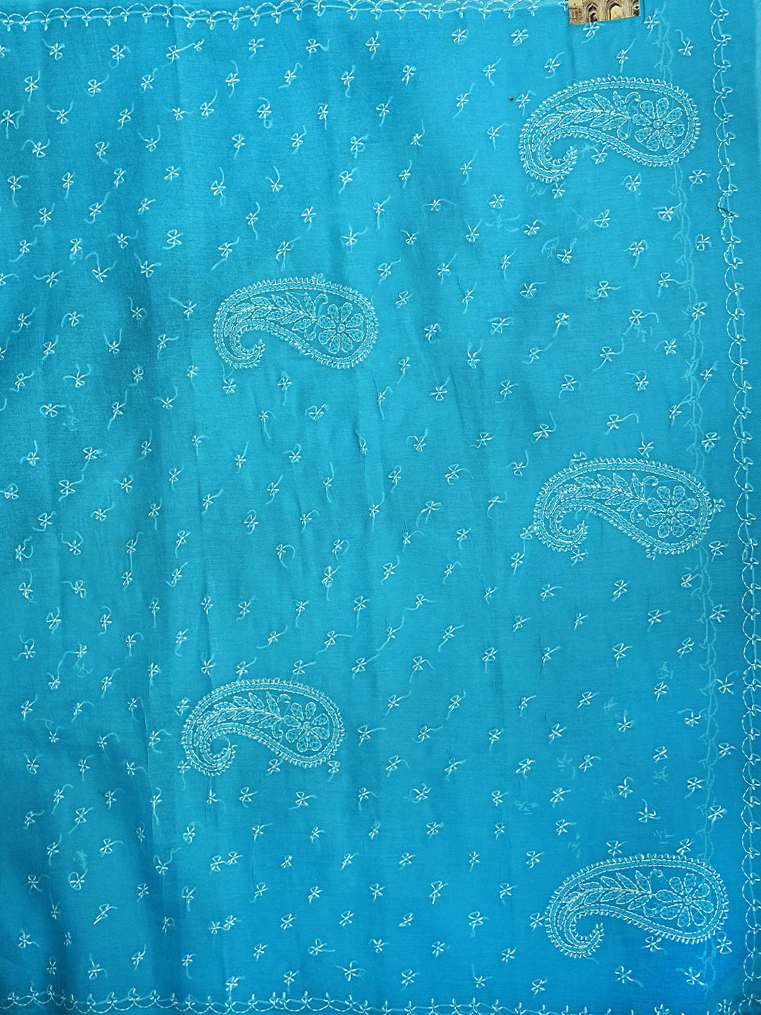 Ada Hand Embroidered Blue Cotton Lucknowi Chikankari Saree and Blouse 01A854451