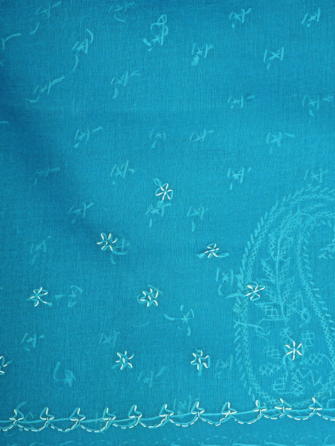 Ada Hand Embroidered Blue Cotton Lucknowi Chikankari Saree and Blouse 01A854451