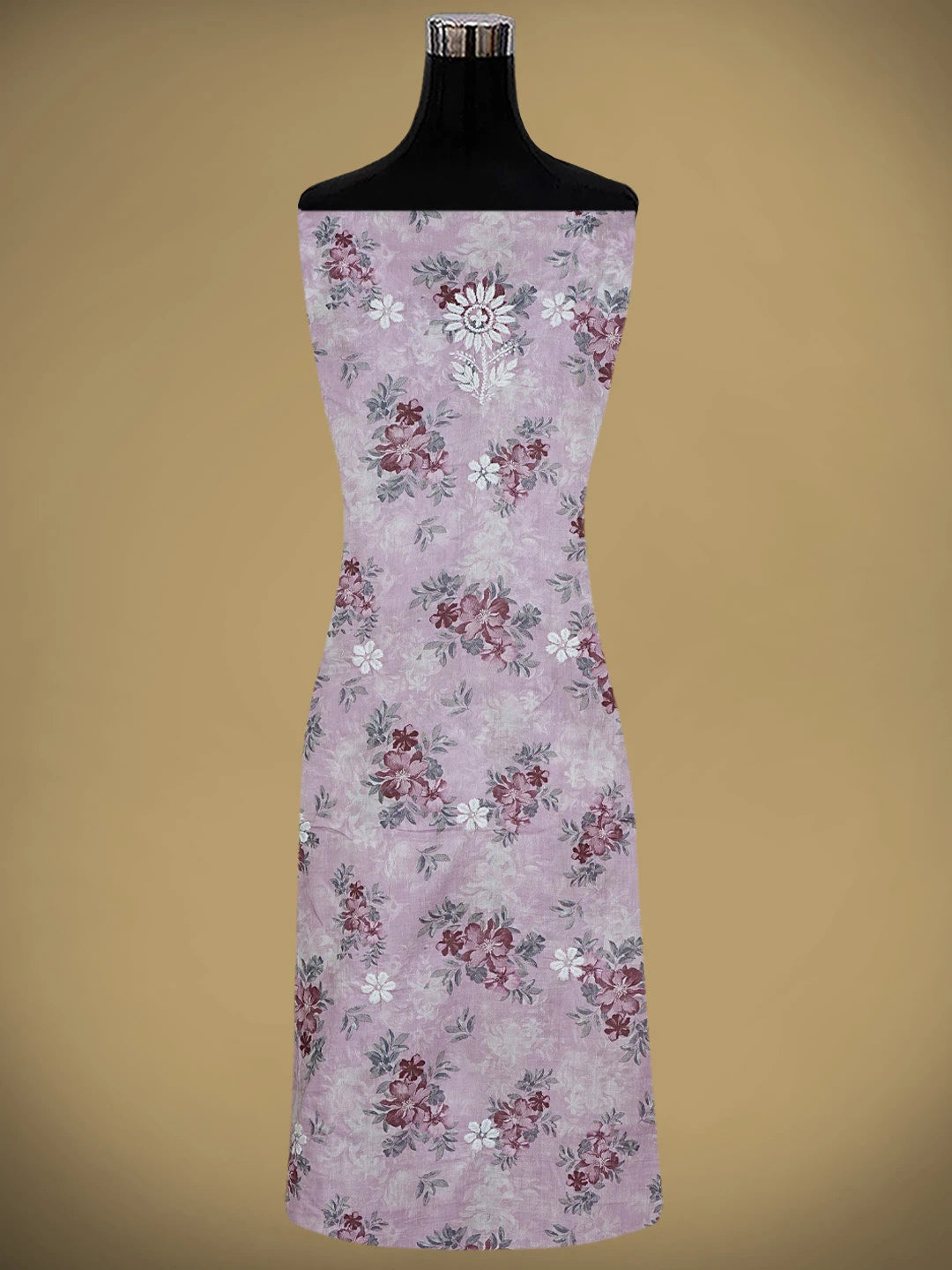 Ada Hand Embroidered Floral Printed Mauve Cotton Lucknowi Unstitched Chikankari Kurta Dupatta Set 01A898137