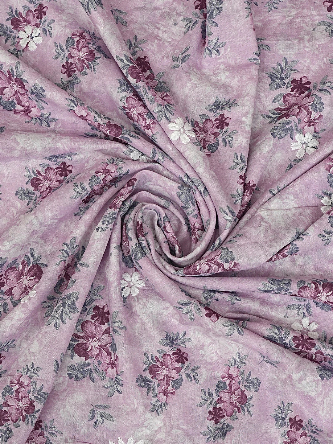 Ada Hand Embroidered Floral Printed Mauve Cotton Lucknowi Unstitched Chikankari Kurta Dupatta Set 01A898137