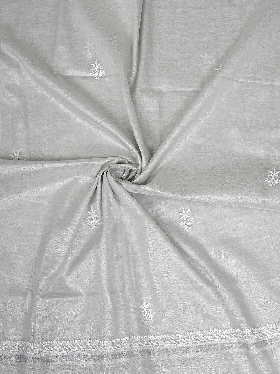Ada Hand Embroidered Grey Tissue Lucknowi Chikankari Unstitched Kurta Dupatta Set 01A901640