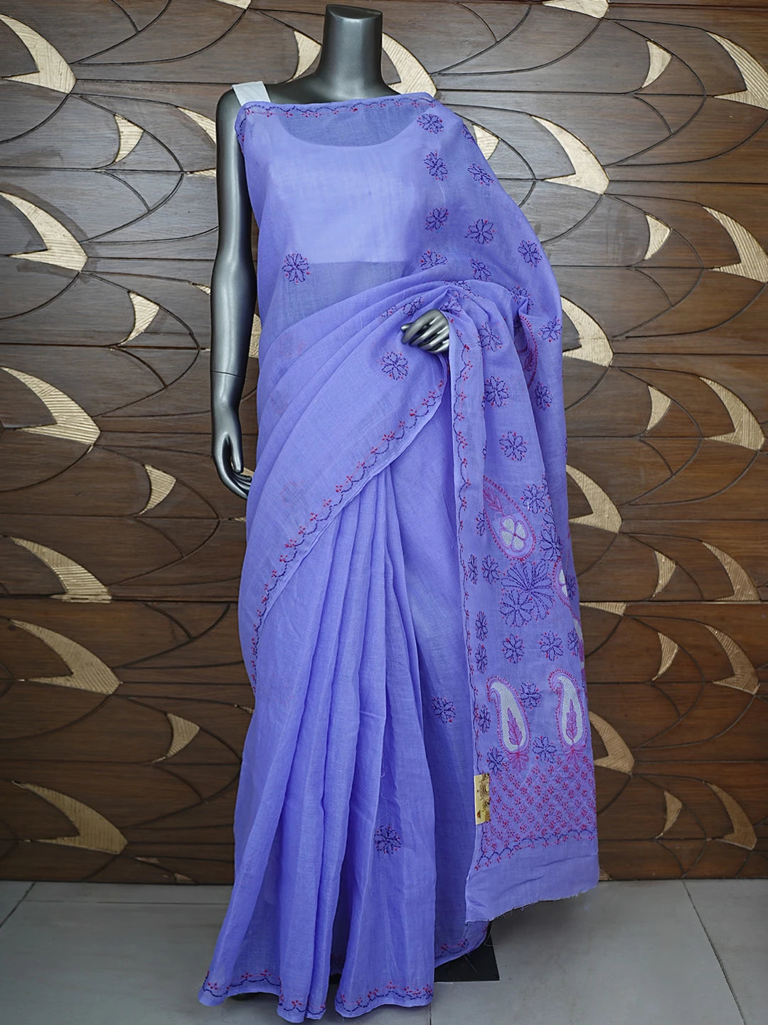 Ada Hand Embroidered Mauve Cotton Lucknowi Chikankari Saree and Blouse 01A891812