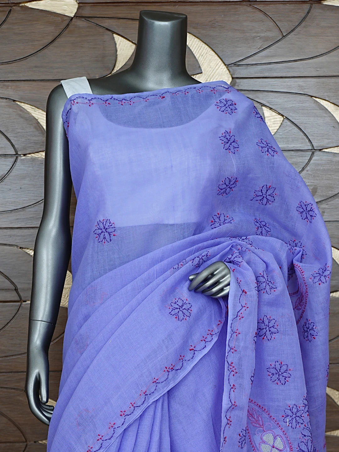 Ada Hand Embroidered Mauve Cotton Lucknowi Chikankari Saree and Blouse 01A891812