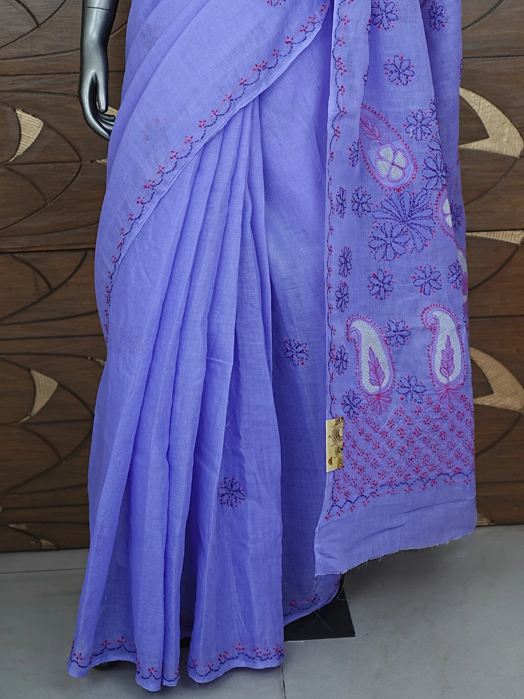 Ada Hand Embroidered Mauve Cotton Lucknowi Chikankari Saree and Blouse 01A891812