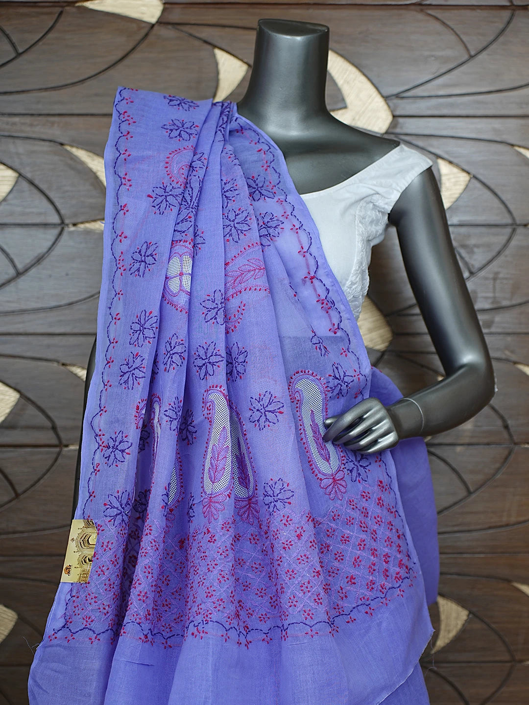 Ada Hand Embroidered Mauve Cotton Lucknowi Chikankari Saree and Blouse 01A891812