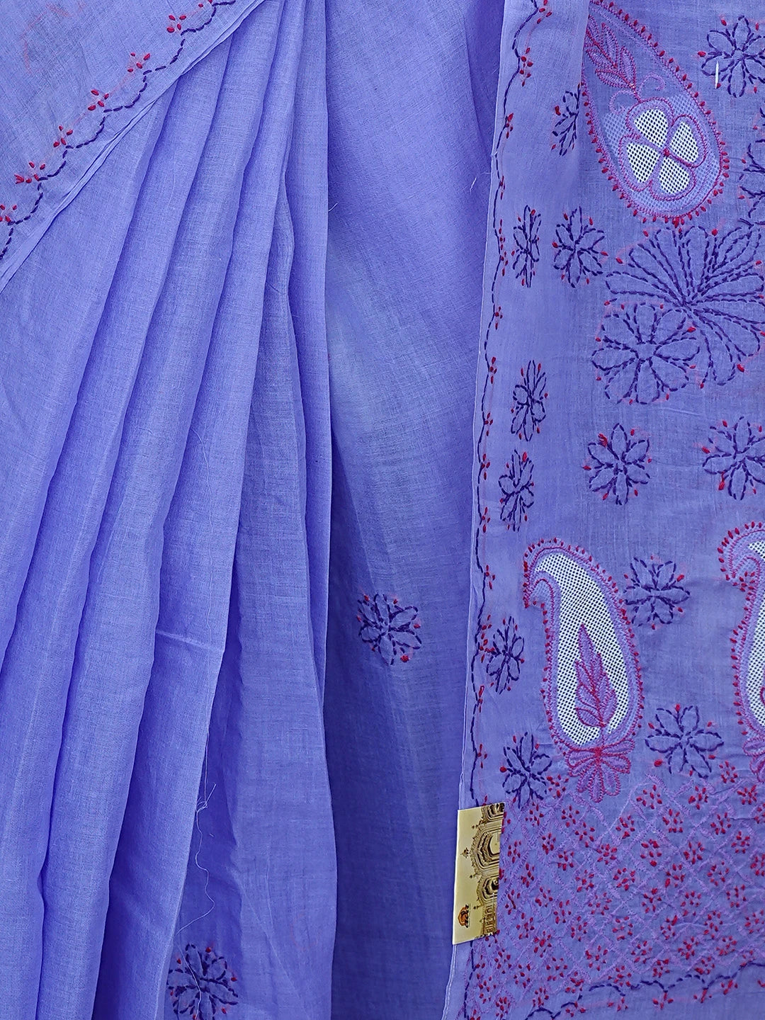 Ada Hand Embroidered Mauve Cotton Lucknowi Chikankari Saree and Blouse 01A891812